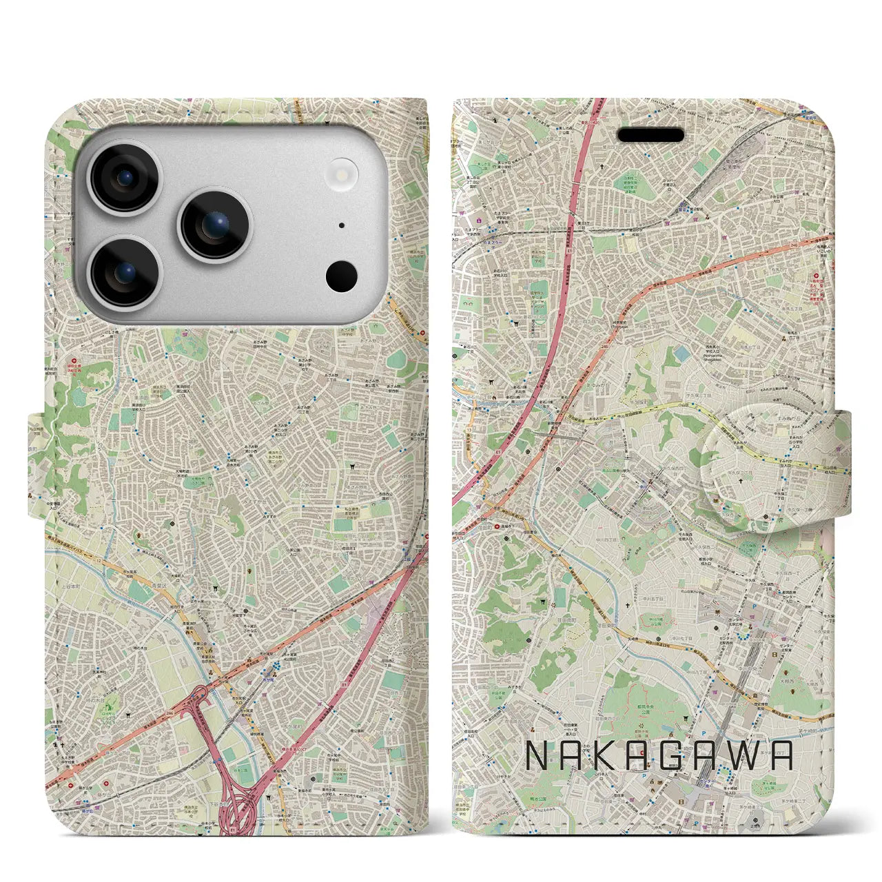 【中川(神奈川県)】地図柄iPhoneケース(手帳タイプ)