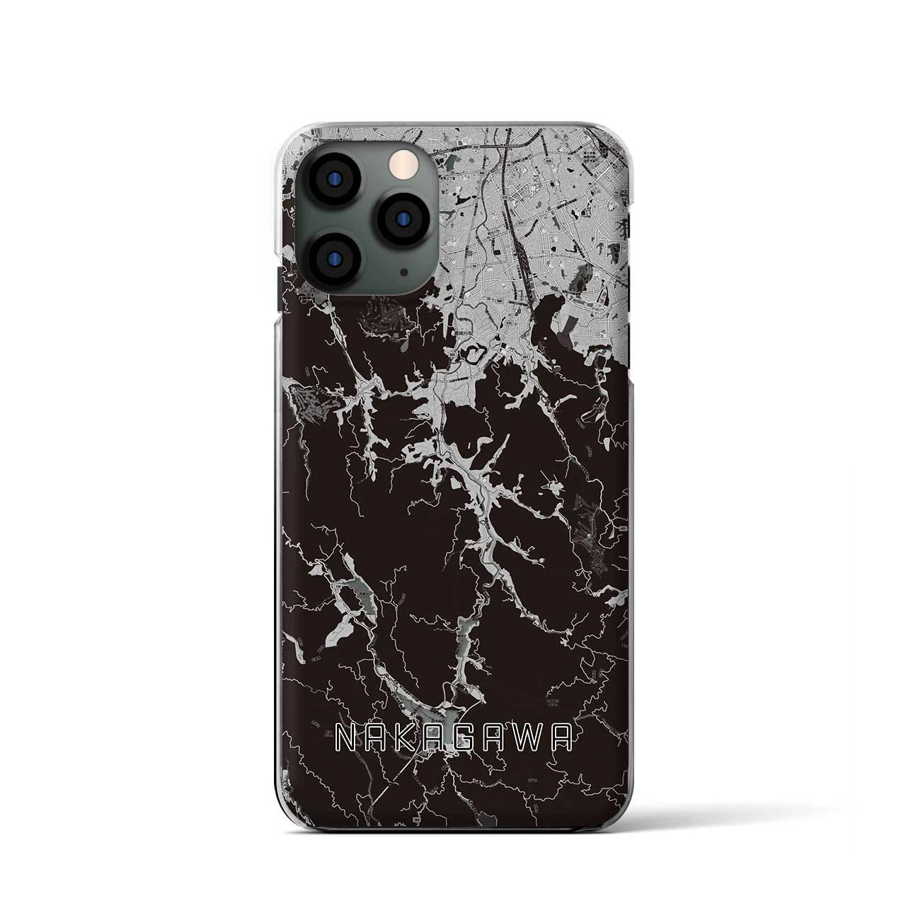 【那珂川(福岡県)】地図柄iPhoneケース(クリアタイプ)モノトーン・iPhone 11 Pro 用