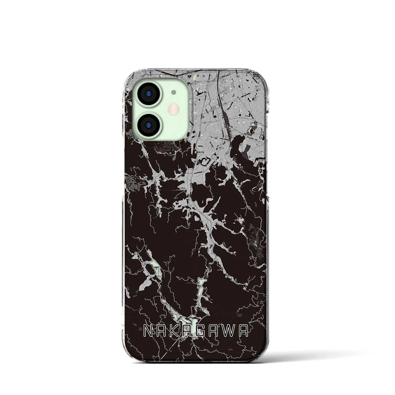 【那珂川(福岡県)】地図柄iPhoneケース(クリアタイプ)モノトーン・iPhone 12 mini 用
