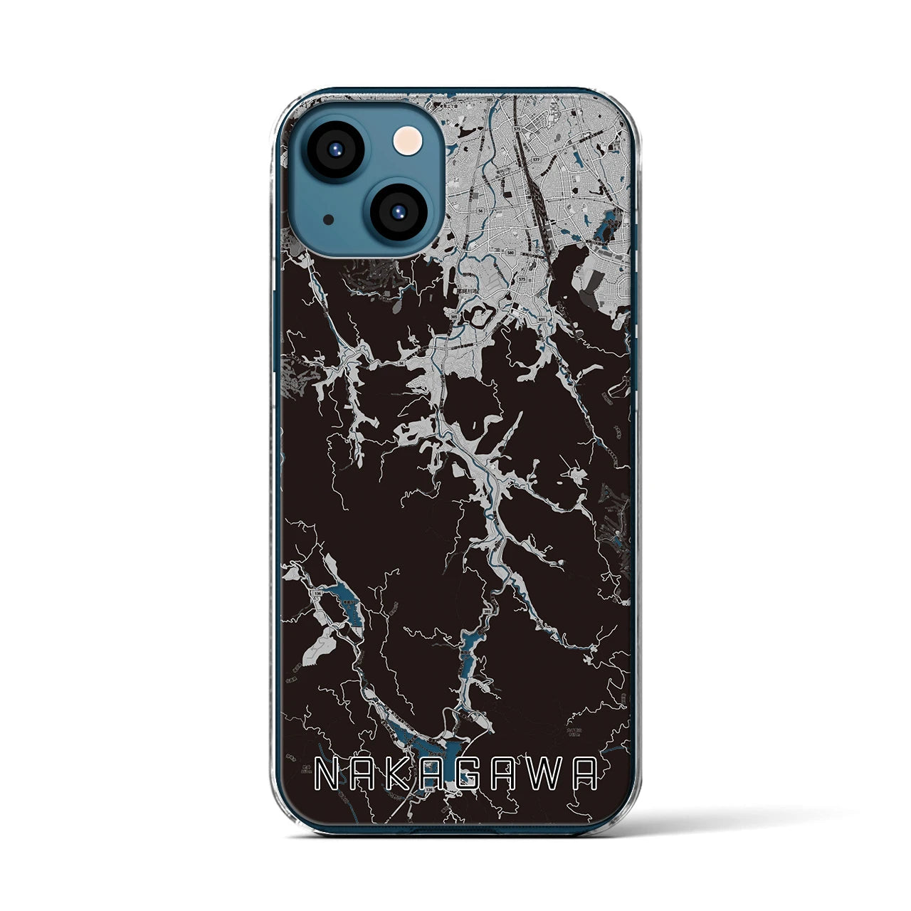 【那珂川(福岡県)】地図柄iPhoneケース(クリアタイプ)モノトーン・iPhone 13 用