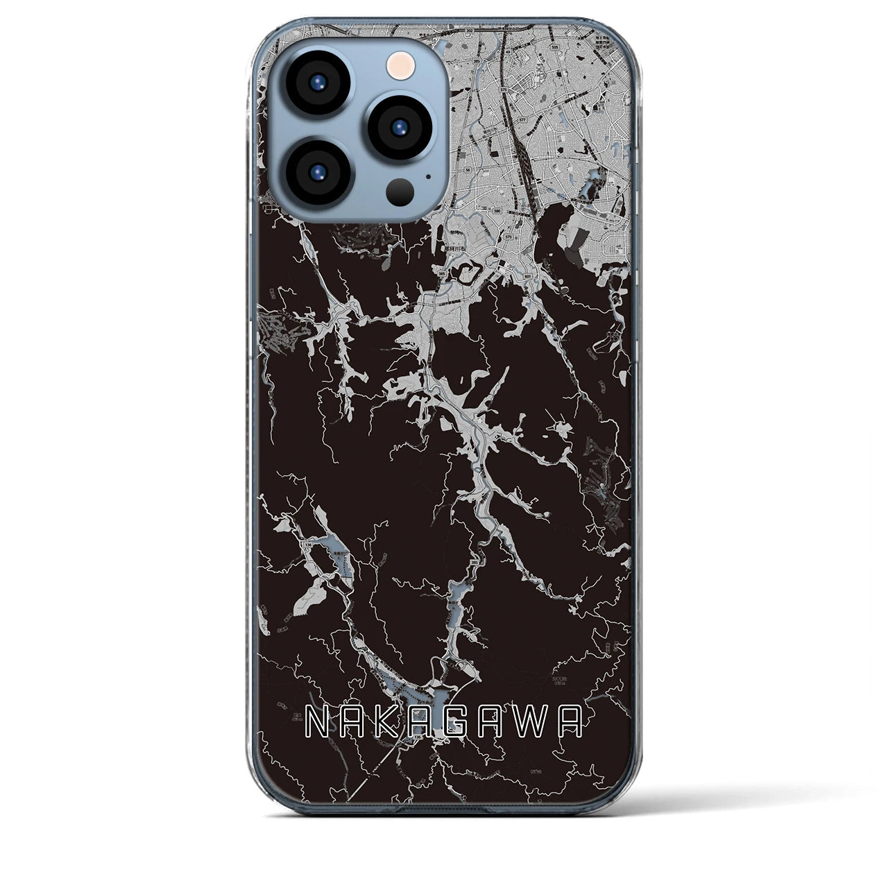 【那珂川(福岡県)】地図柄iPhoneケース(クリアタイプ)モノトーン・iPhone 13 Pro Max 用