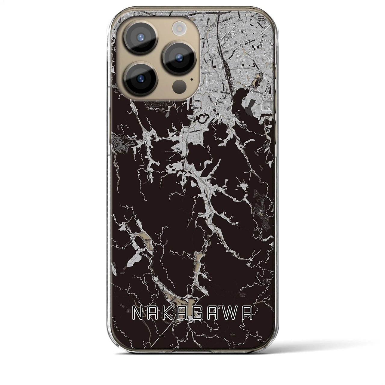 【那珂川(福岡県)】地図柄iPhoneケース(クリアタイプ)モノトーン・iPhone 14 Pro Max 用