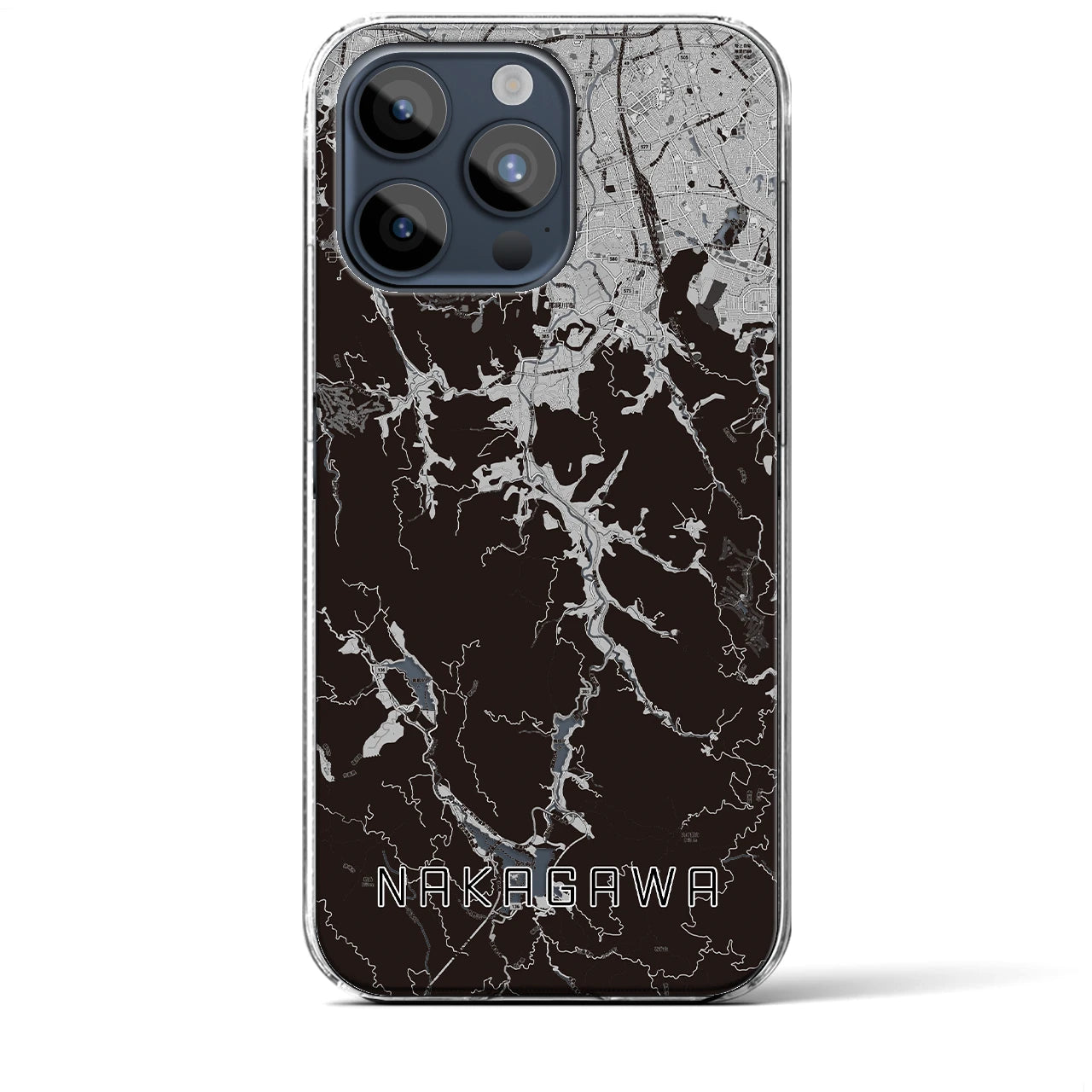 【那珂川(福岡県)】地図柄iPhoneケース(クリアタイプ)モノトーン・iPhone 15 Pro Max 用