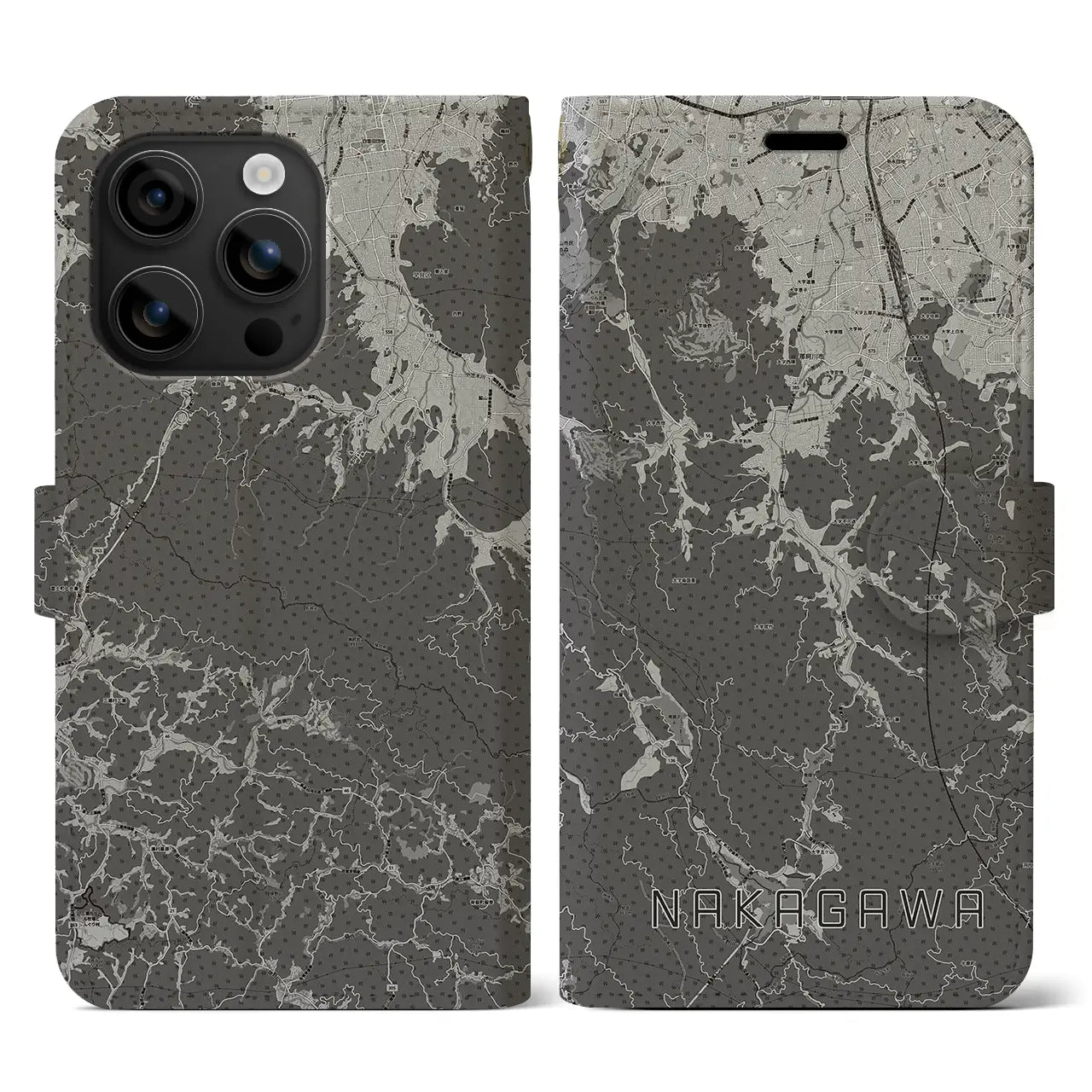 【那珂川(福岡県)】地図柄iPhoneケース(手帳タイプ)モノトーン・iPhone 16 用