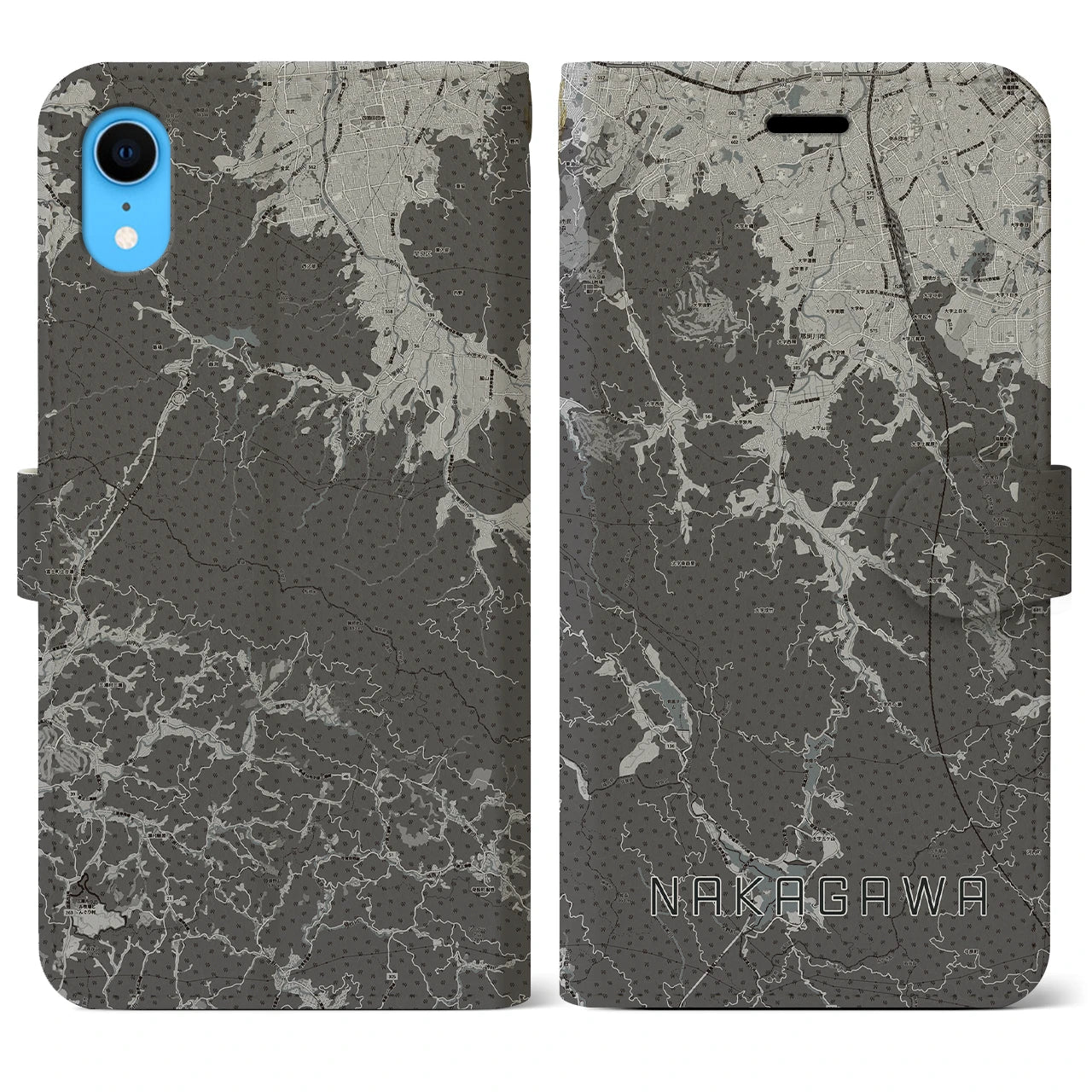 【那珂川(福岡県)】地図柄iPhoneケース(手帳タイプ)モノトーン・iPhone XR 用