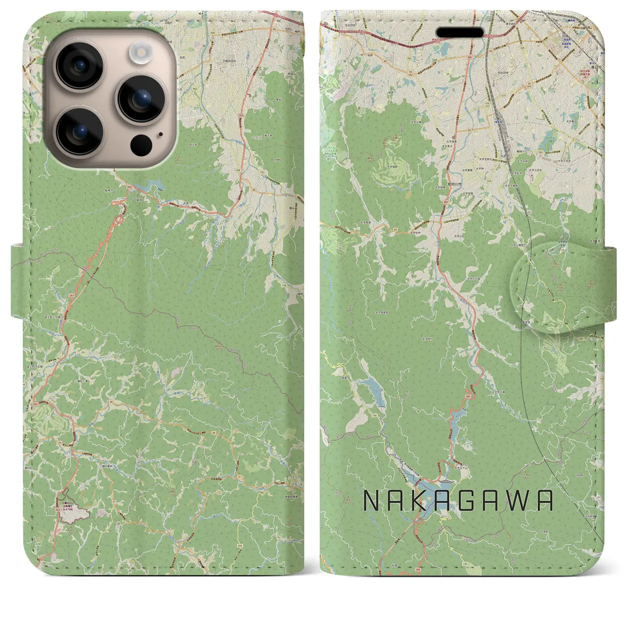 【那珂川(福岡県)】地図柄iPhoneケース(手帳タイプ)ナチュラル・iPhone 16 Plus 用