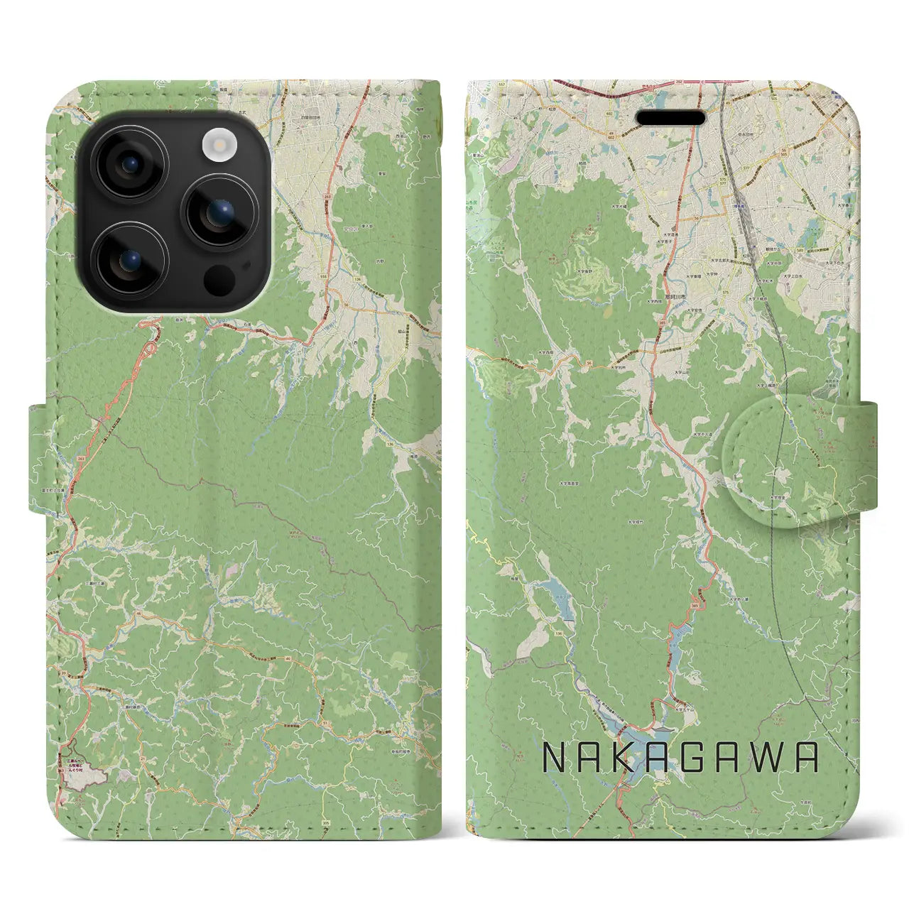 【那珂川(福岡県)】地図柄iPhoneケース(手帳タイプ)ナチュラル・iPhone 16 用