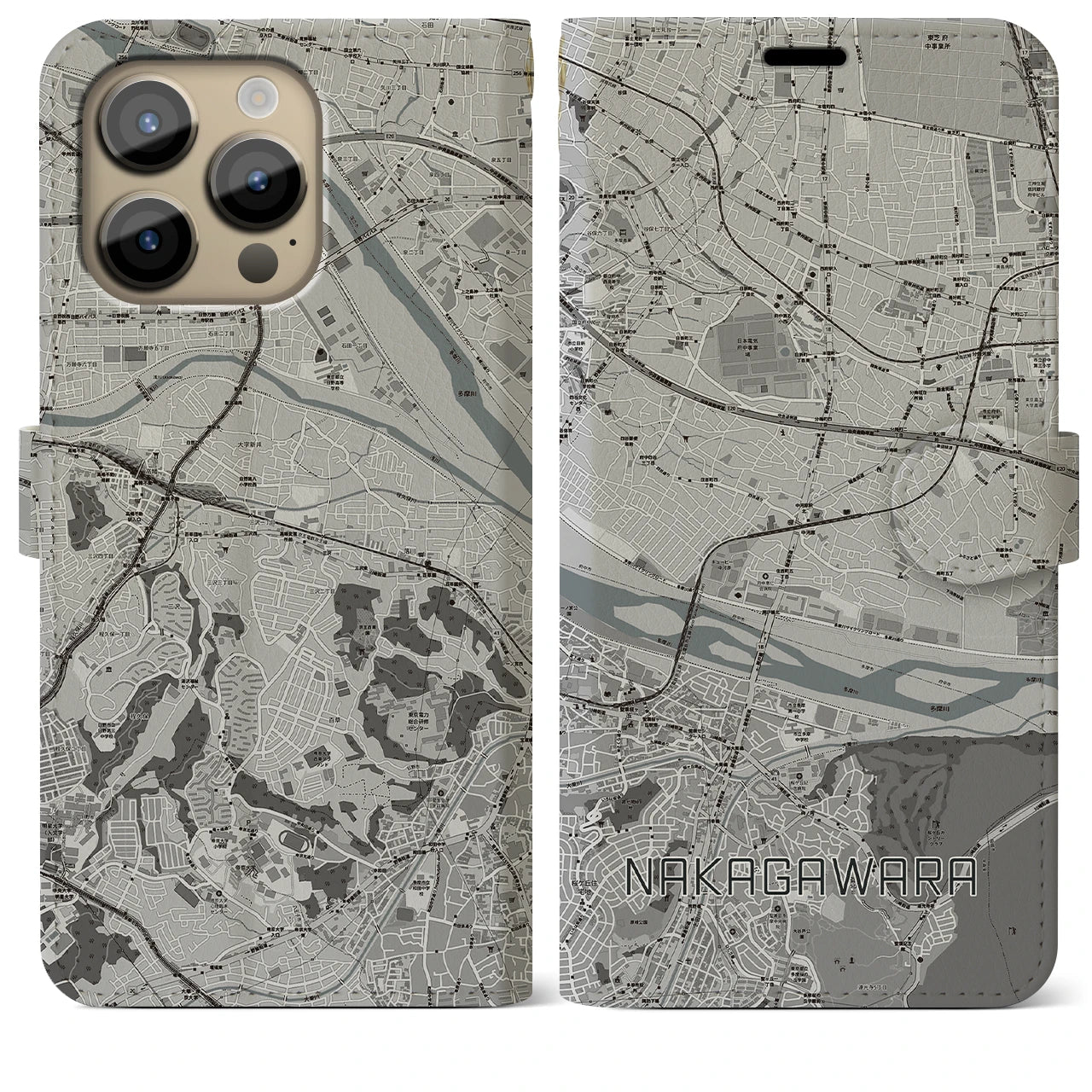 【中河原(東京都)】地図柄iPhoneケース(手帳タイプ)