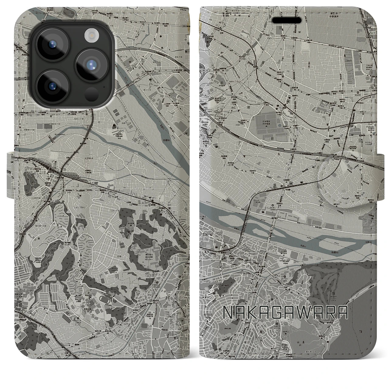 【中河原(東京都)】地図柄iPhoneケース(手帳タイプ)