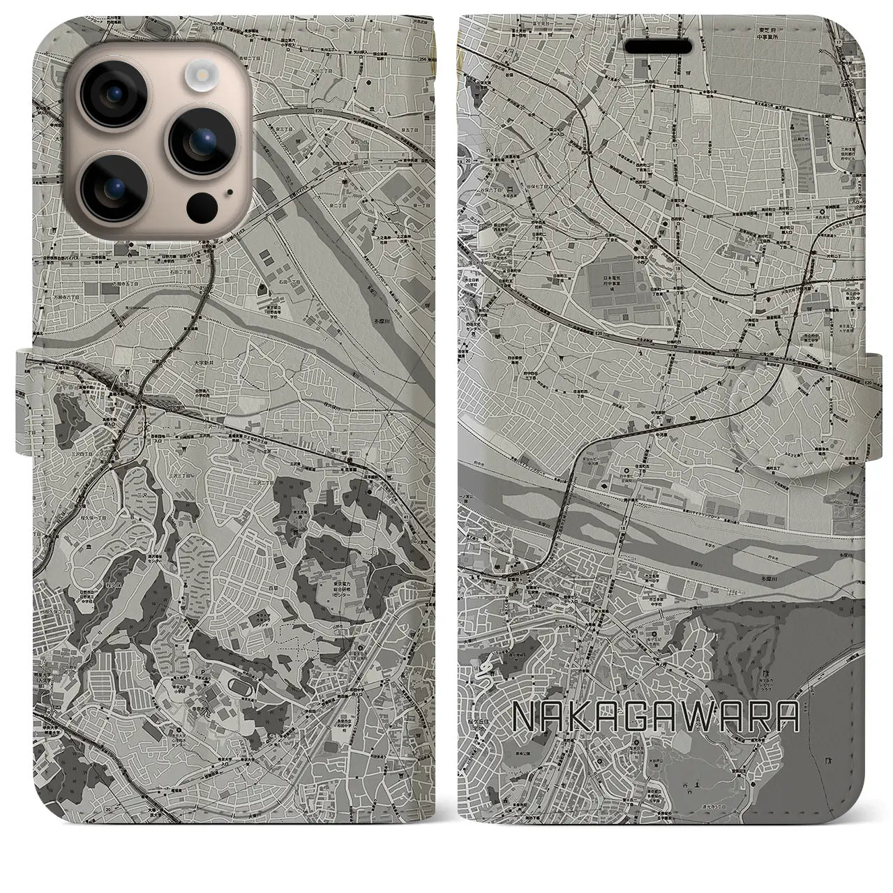 【中河原(東京都)】地図柄iPhoneケース(手帳タイプ)