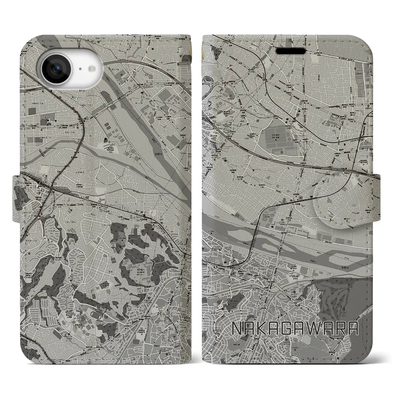 【中河原(東京都)】地図柄iPhoneケース(手帳タイプ)