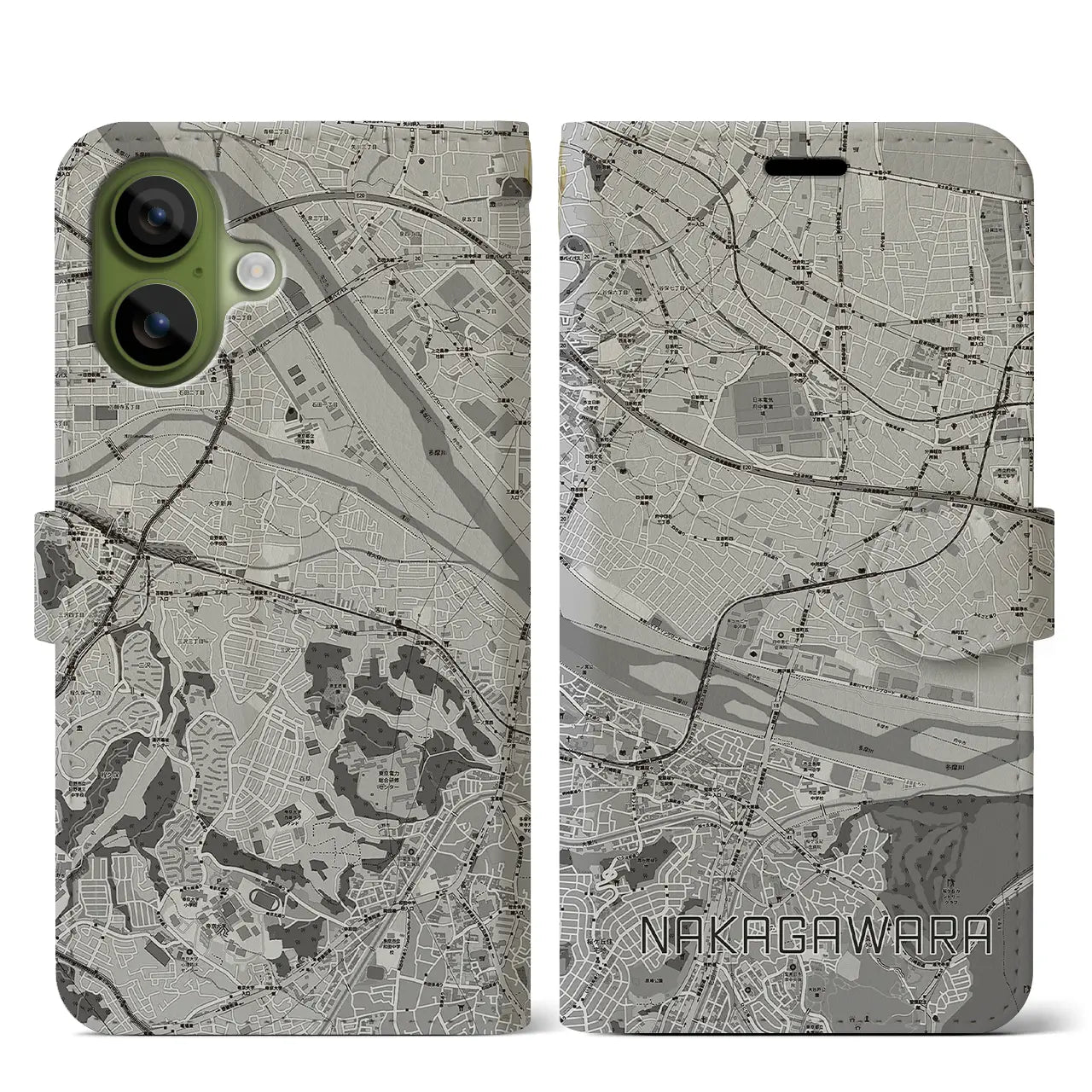 【中河原(東京都)】地図柄iPhoneケース(手帳タイプ)