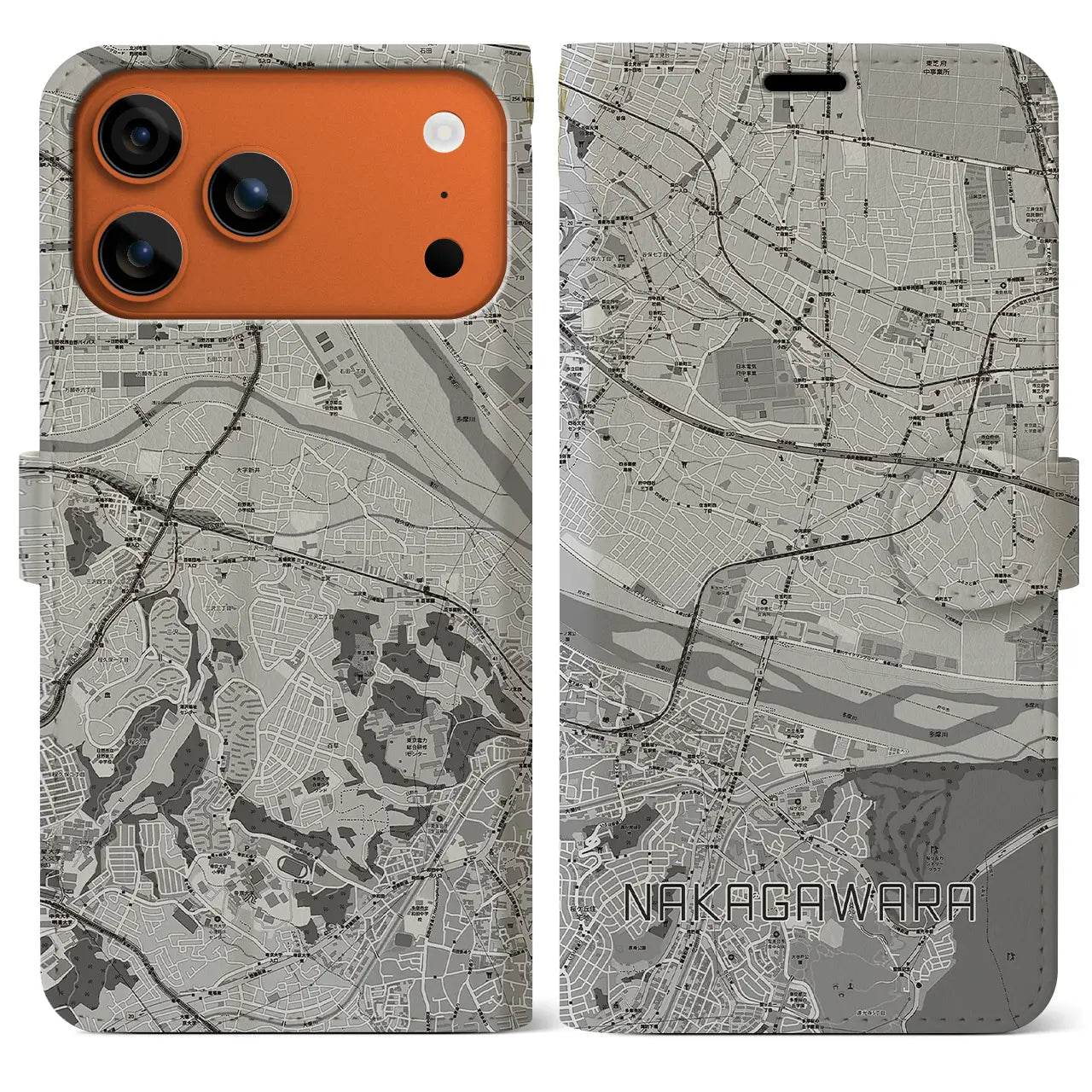 【中河原(東京都)】地図柄iPhoneケース(手帳タイプ)