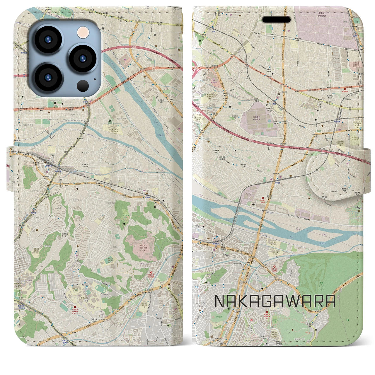 【中河原(東京都)】地図柄iPhoneケース(手帳タイプ)