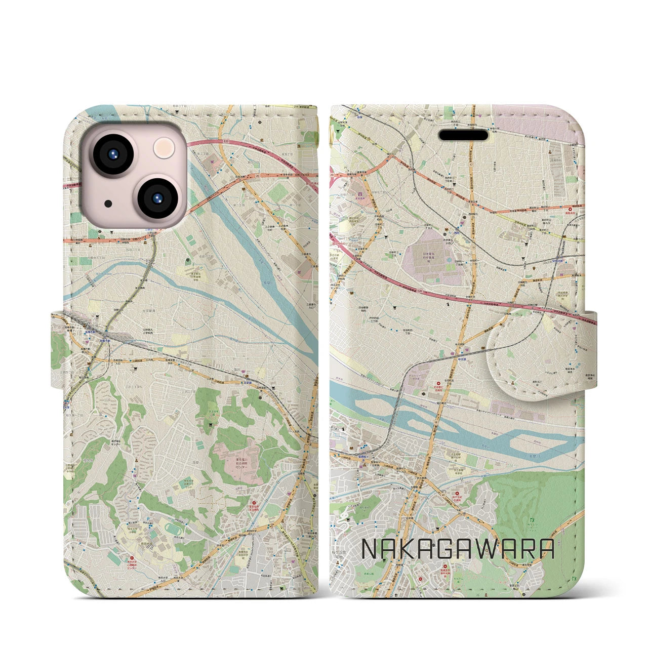 【中河原(東京都)】地図柄iPhoneケース(手帳タイプ)