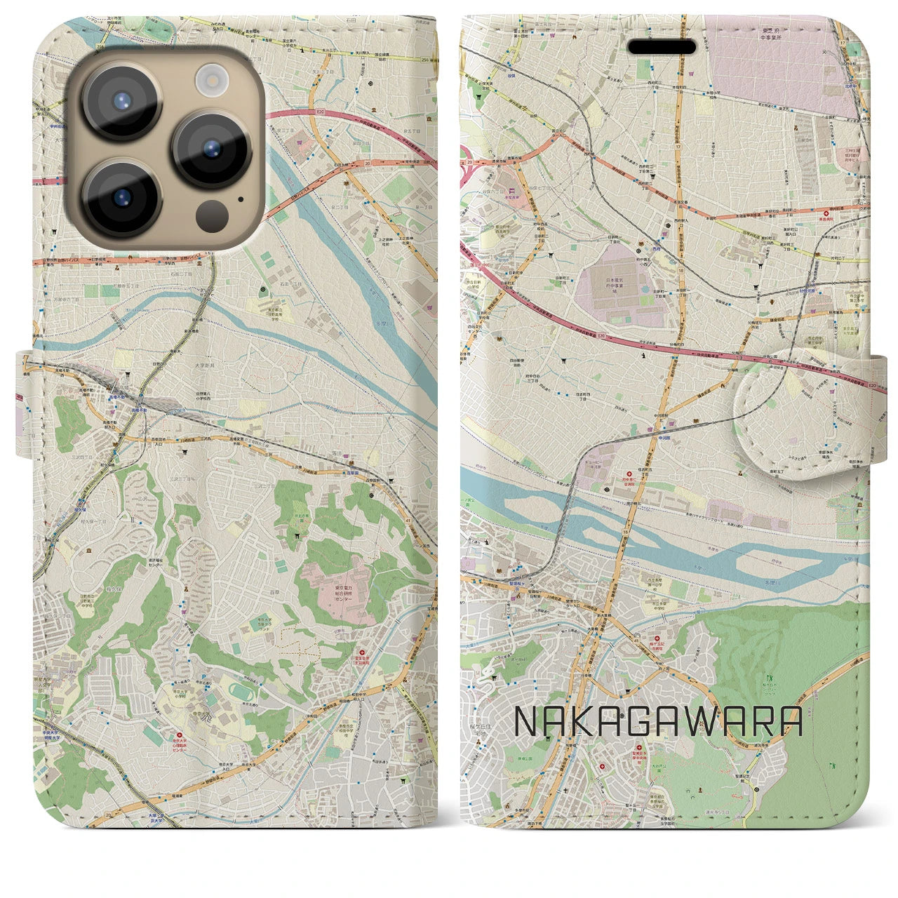 【中河原(東京都)】地図柄iPhoneケース(手帳タイプ)