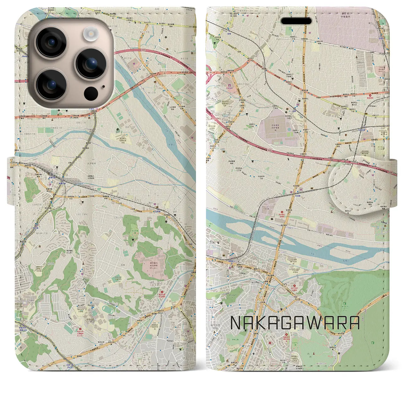 【中河原(東京都)】地図柄iPhoneケース(手帳タイプ)