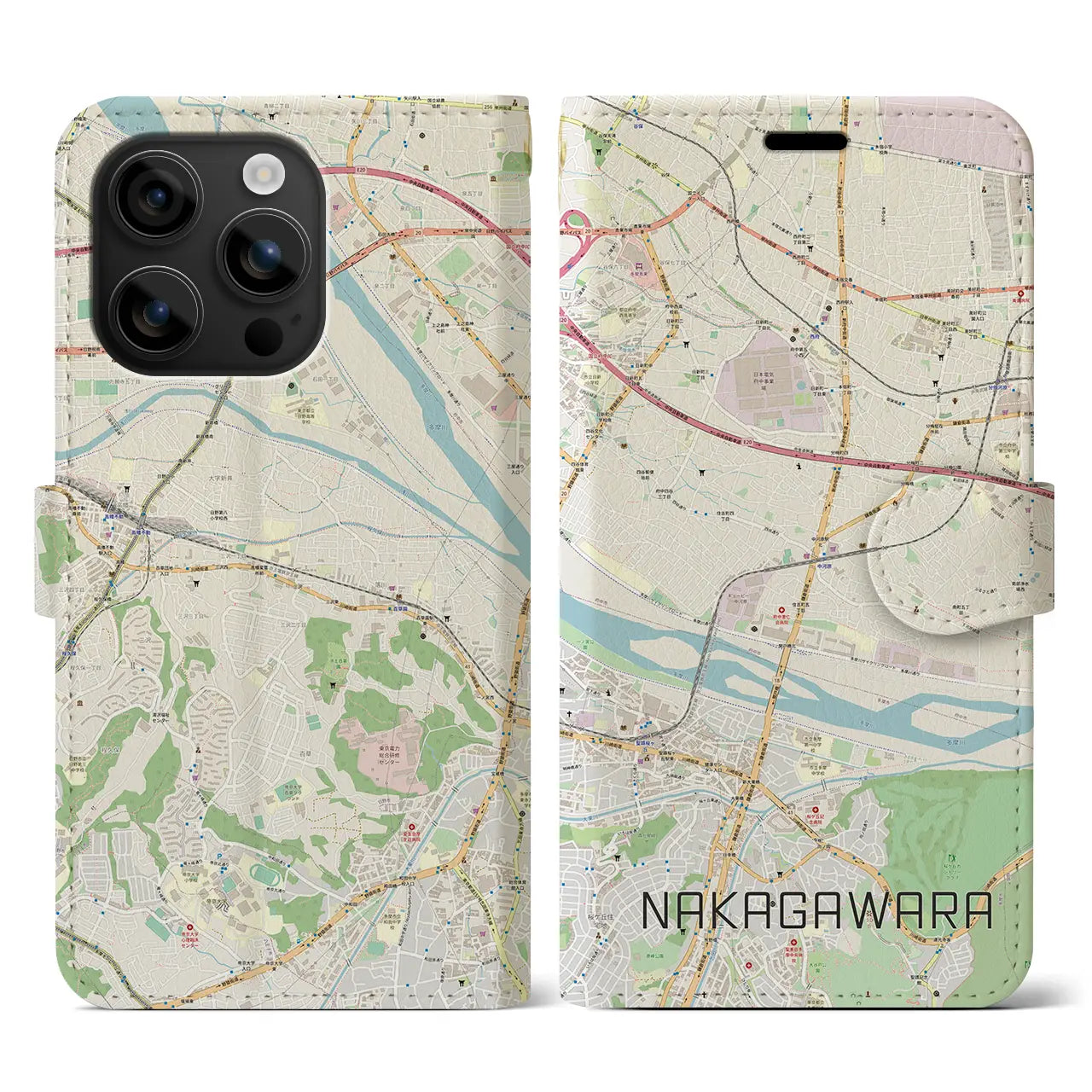 【中河原(東京都)】地図柄iPhoneケース(手帳タイプ)