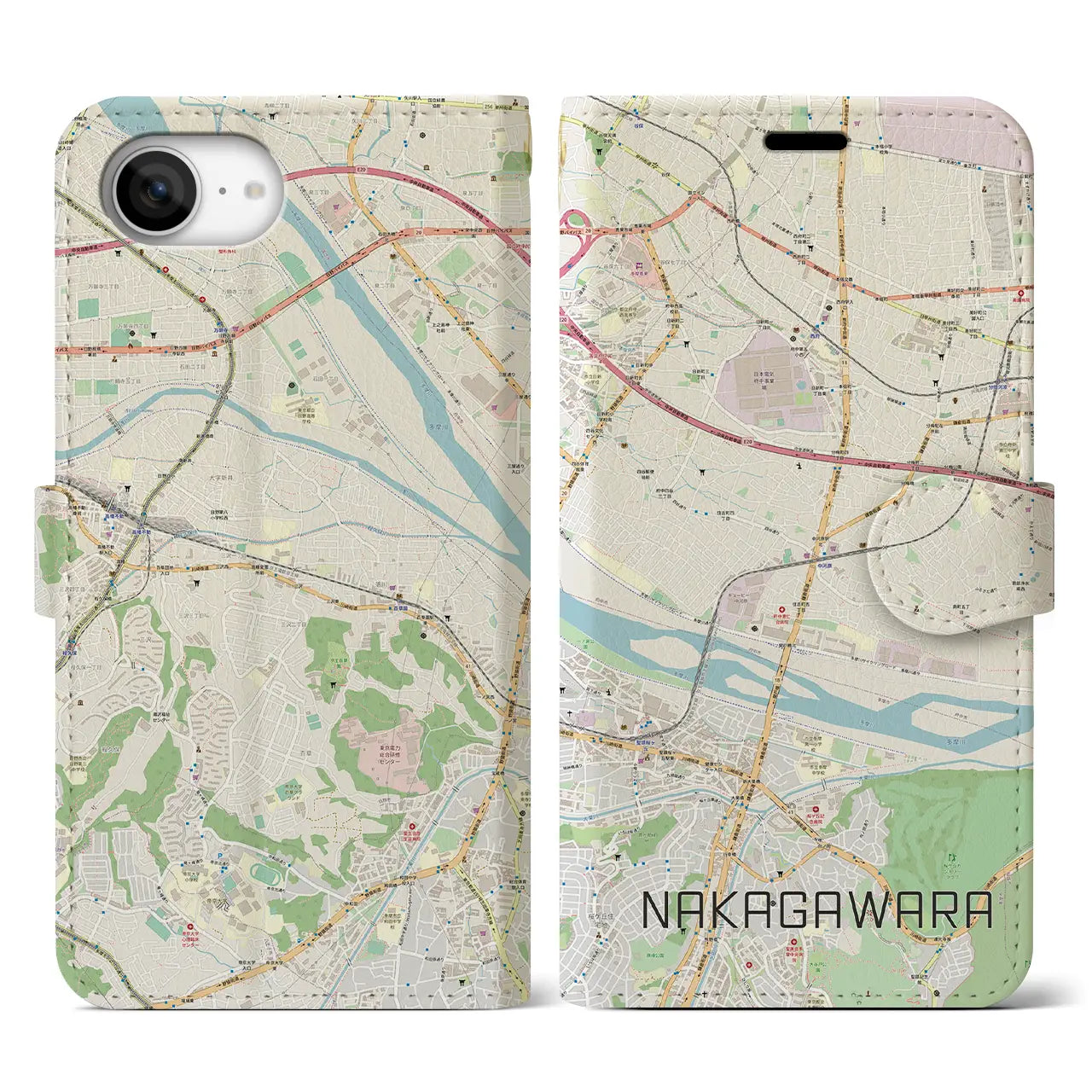 【中河原(東京都)】地図柄iPhoneケース(手帳タイプ)