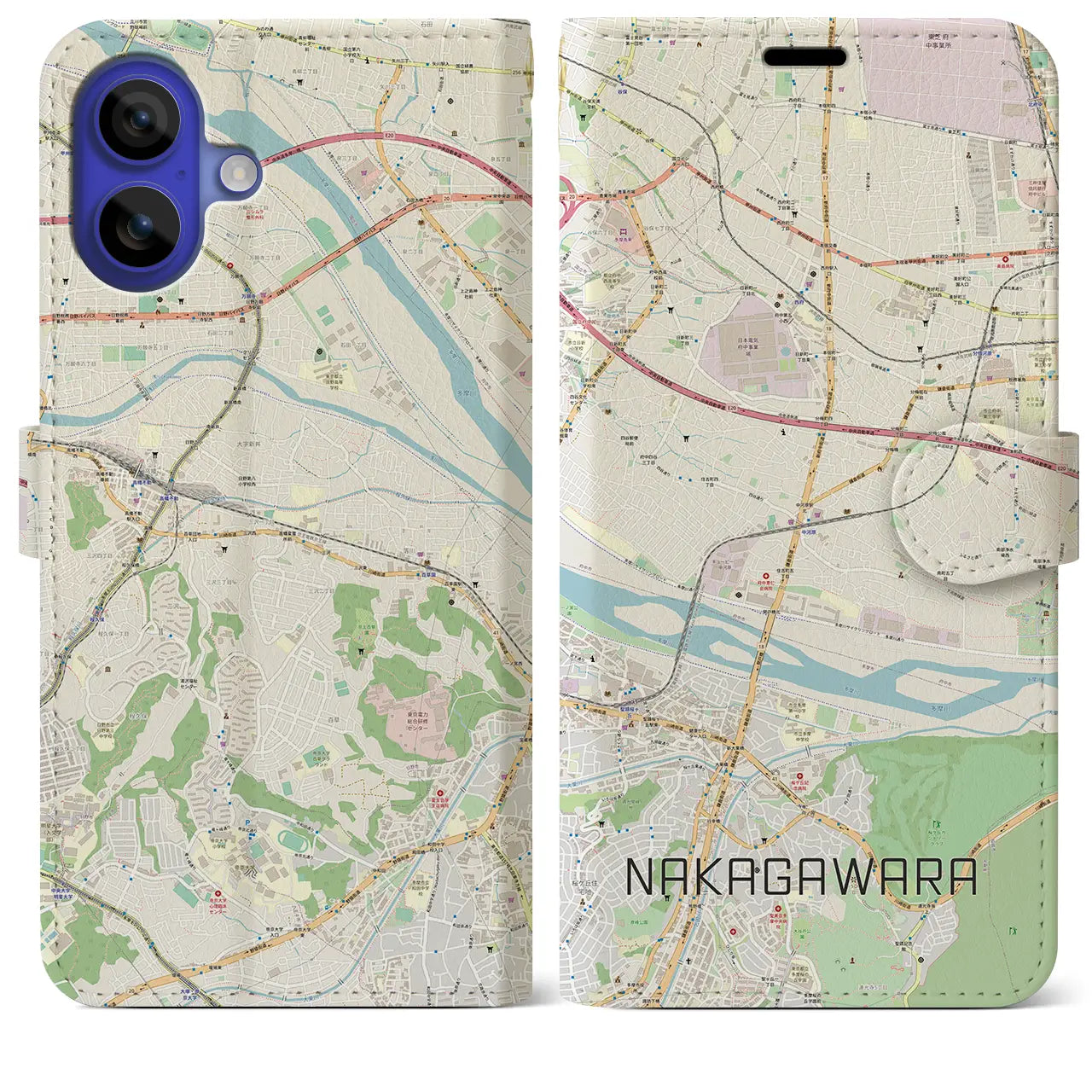 【中河原(東京都)】地図柄iPhoneケース(手帳タイプ)