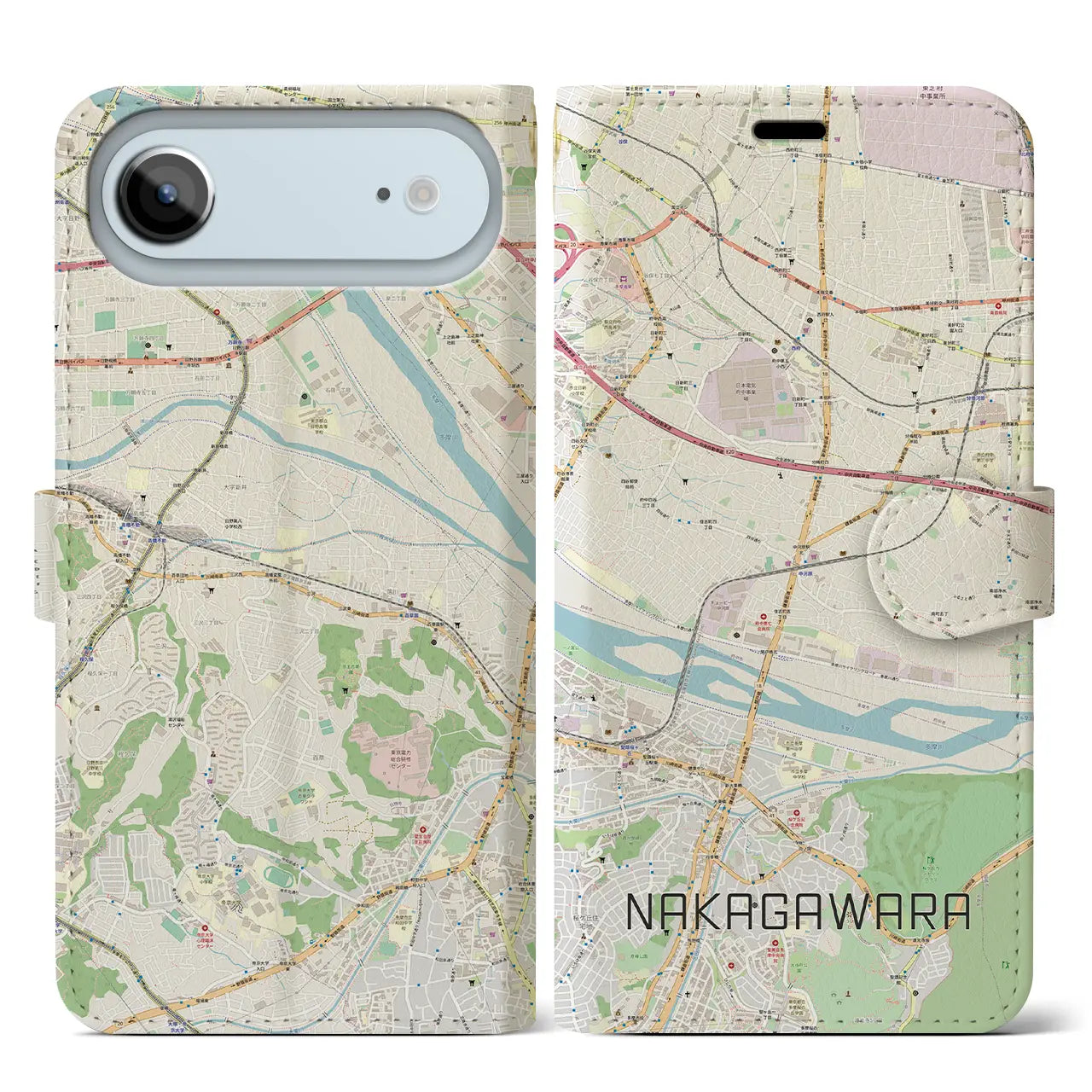 【中河原(東京都)】地図柄iPhoneケース(手帳タイプ)