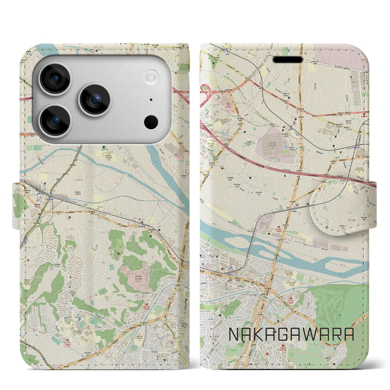 【中河原(東京都)】地図柄iPhoneケース(手帳タイプ)