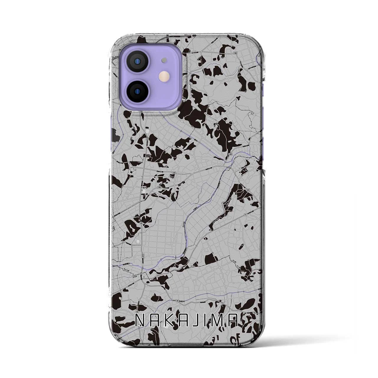 【中島(福島県)】地図柄iPhoneケース(クリアタイプ)モノトーン・iPhone 12 / 12 Pro 用