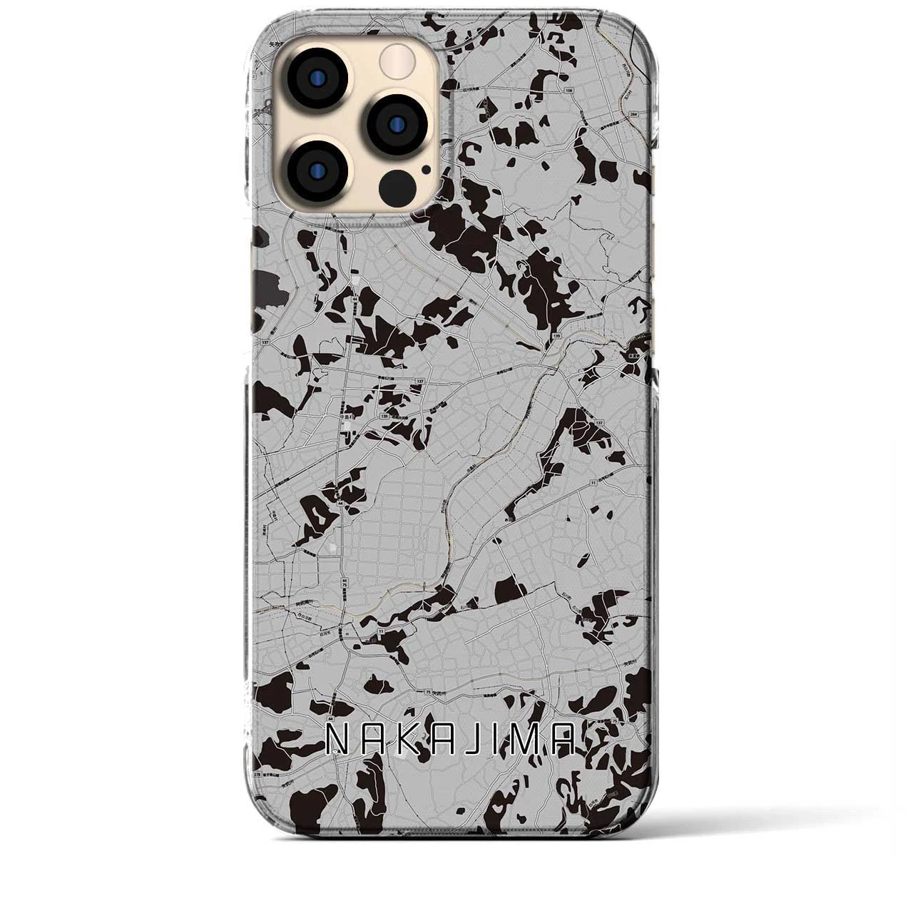 【中島(福島県)】地図柄iPhoneケース(クリアタイプ)モノトーン・iPhone 12 Pro Max 用