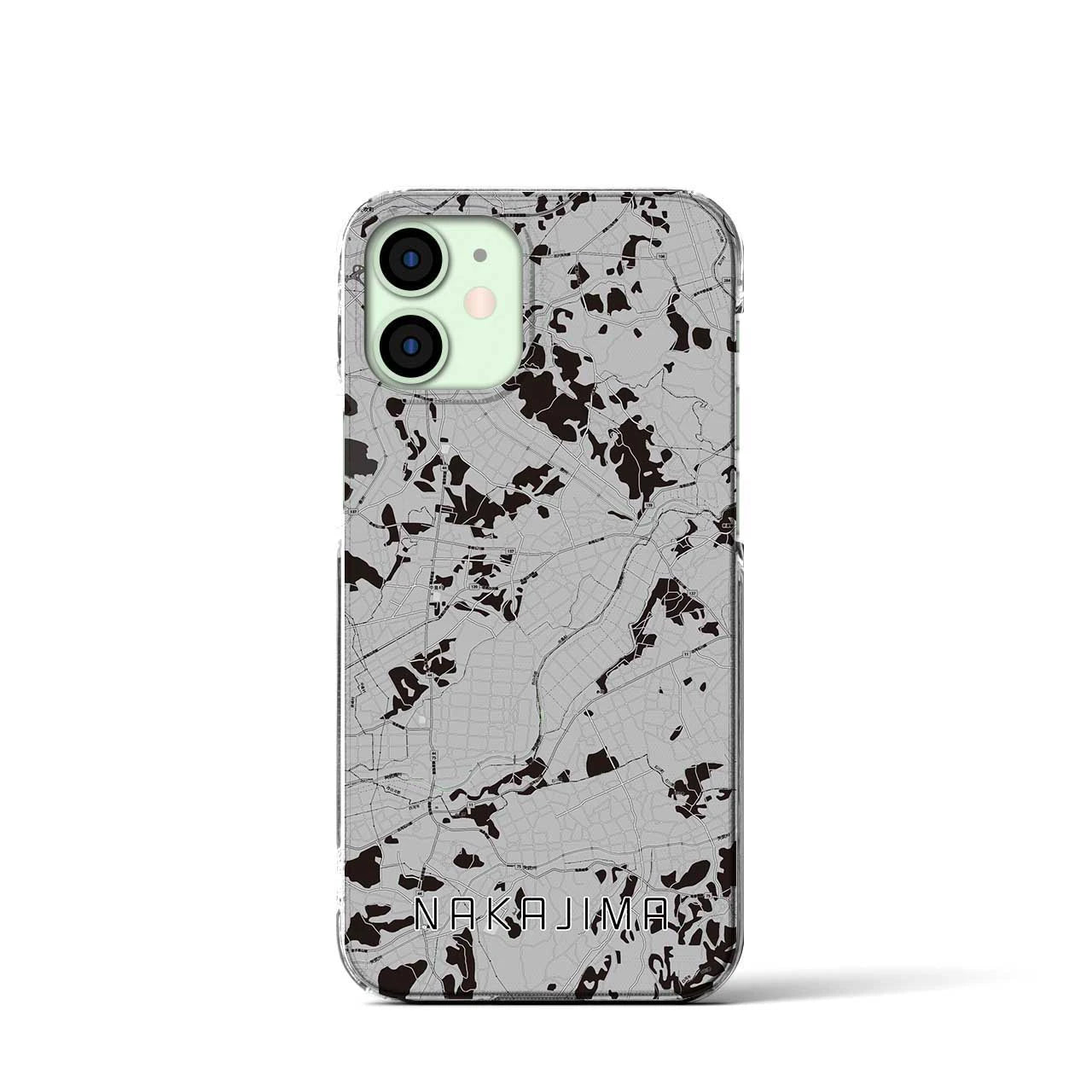 【中島(福島県)】地図柄iPhoneケース(クリアタイプ)モノトーン・iPhone 12 mini 用