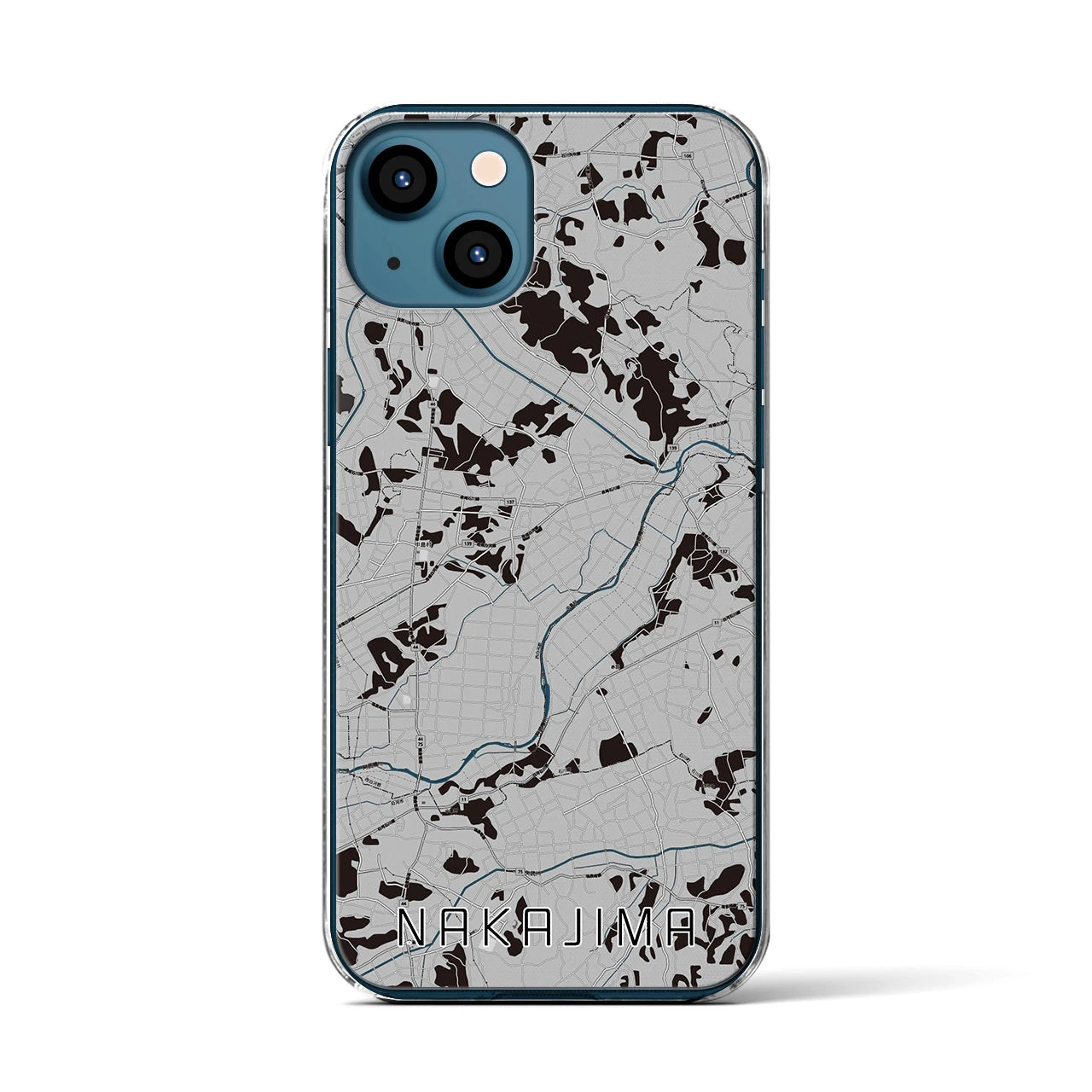 【中島(福島県)】地図柄iPhoneケース(クリアタイプ)モノトーン・iPhone 13 用