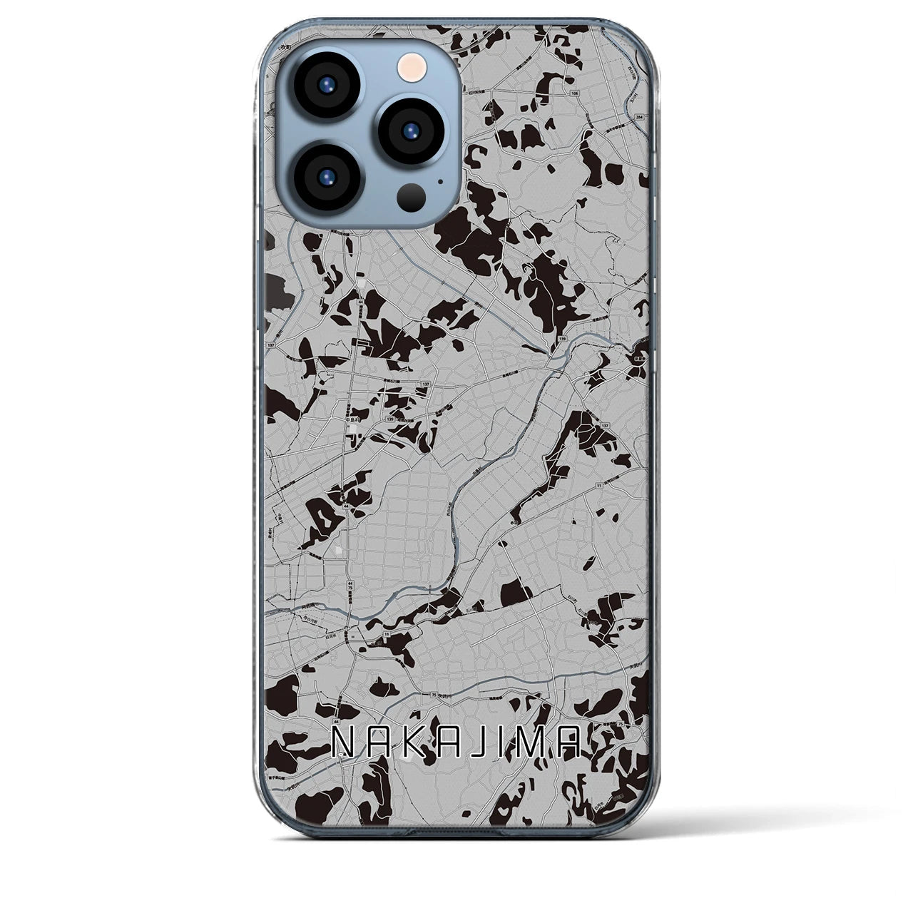 【中島(福島県)】地図柄iPhoneケース(クリアタイプ)モノトーン・iPhone 13 Pro Max 用