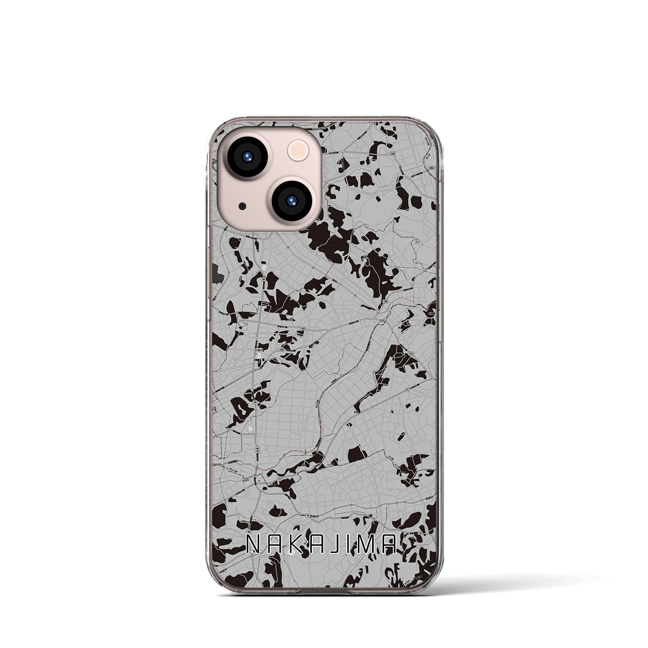 【中島(福島県)】地図柄iPhoneケース(クリアタイプ)モノトーン・iPhone 13 mini 用
