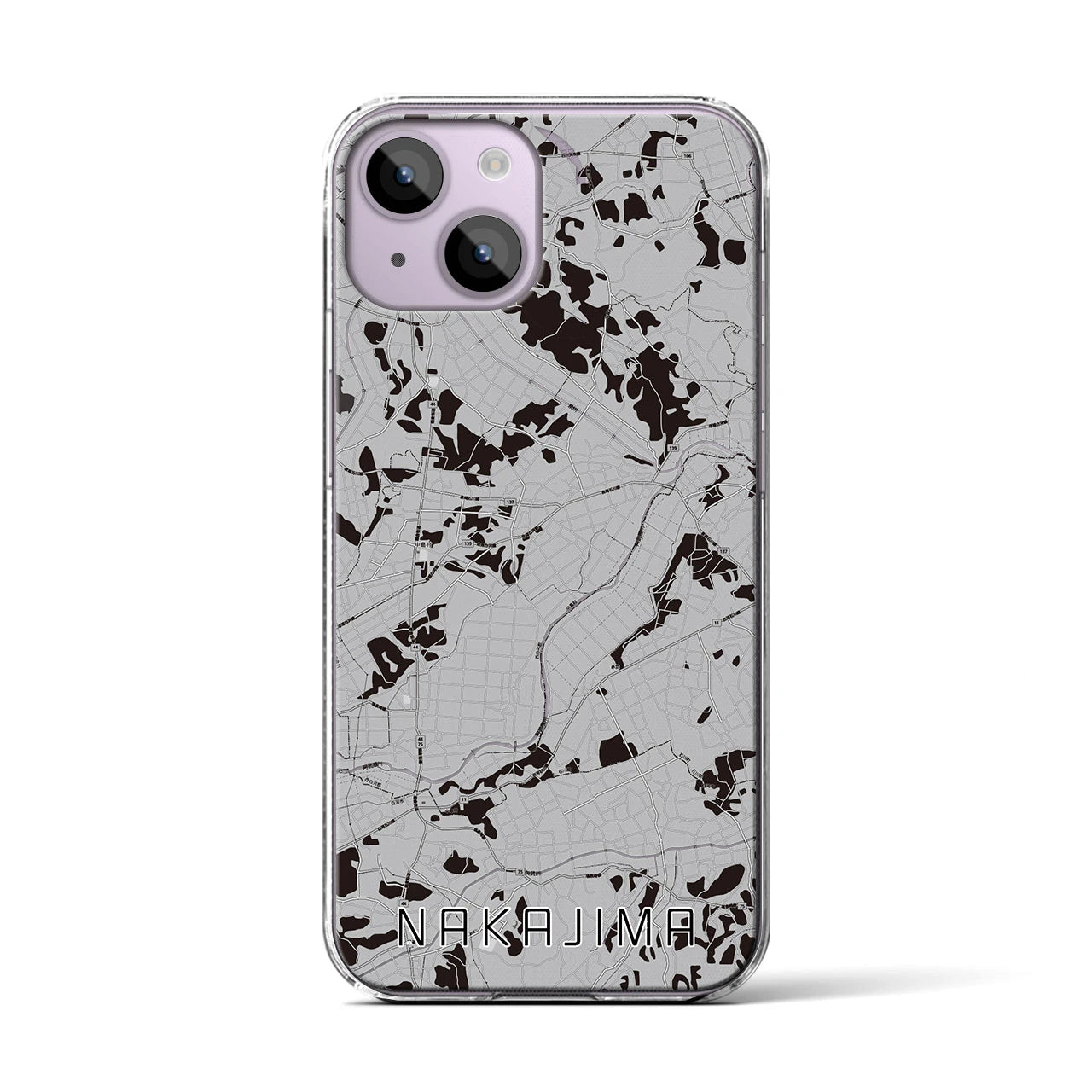 【中島(福島県)】地図柄iPhoneケース(クリアタイプ)モノトーン・iPhone 14 用