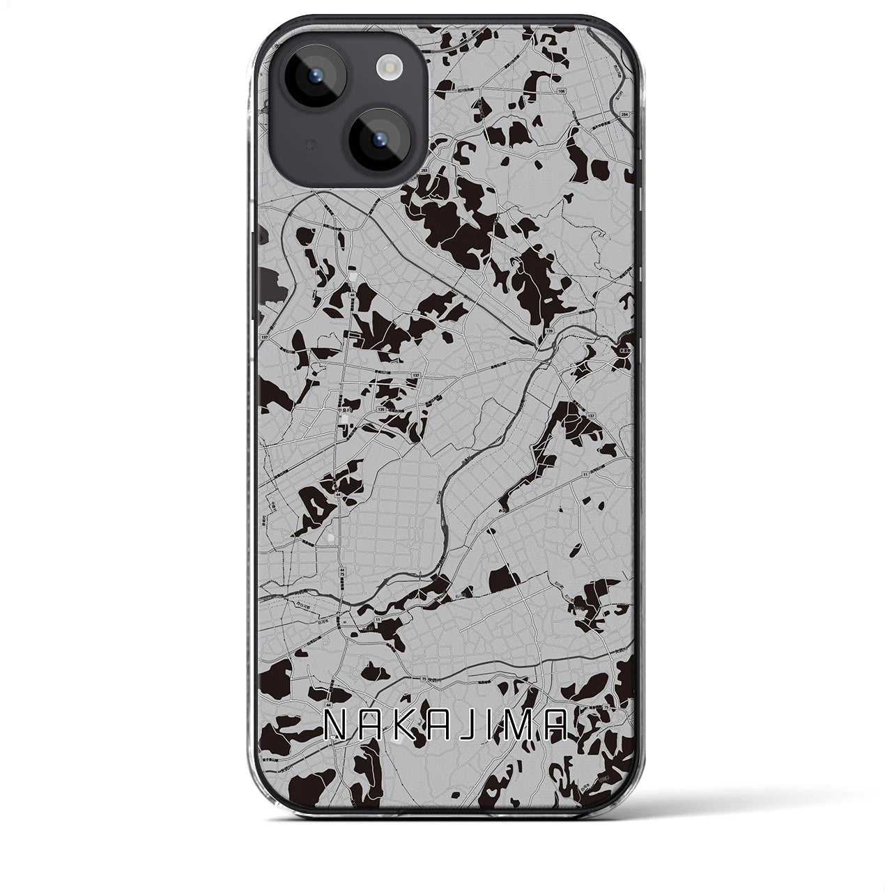 【中島(福島県)】地図柄iPhoneケース(クリアタイプ)モノトーン・iPhone 14 Plus 用