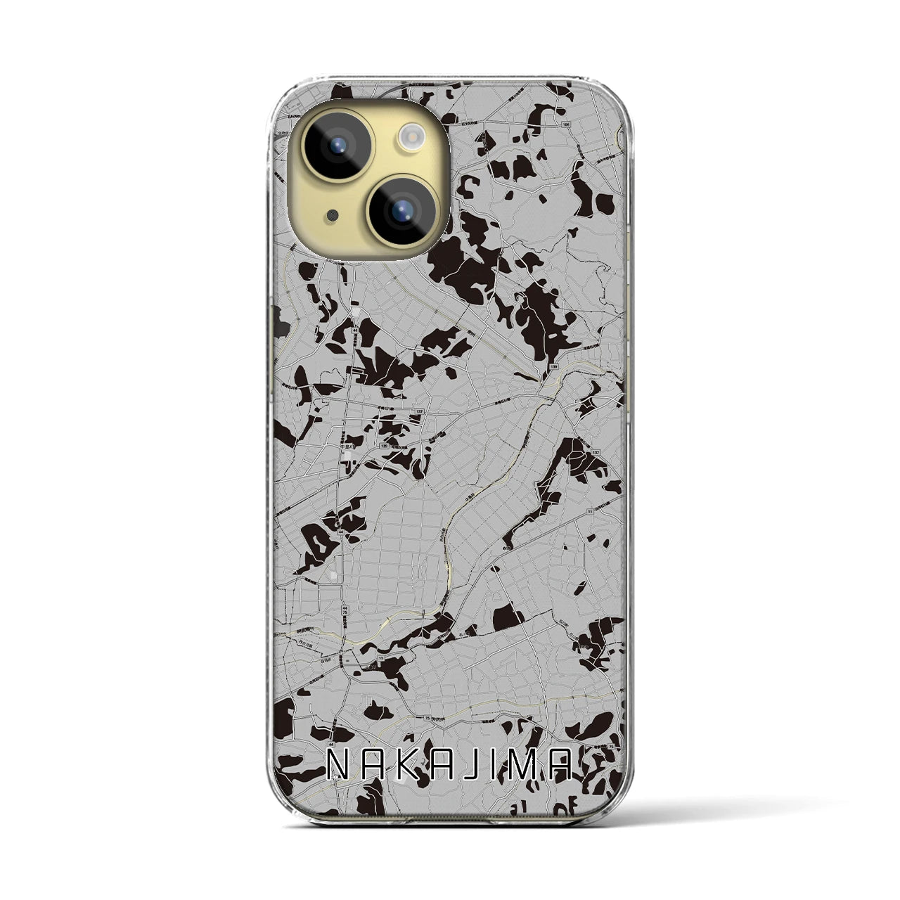 【中島(福島県)】地図柄iPhoneケース(クリアタイプ)モノトーン・iPhone 15 用