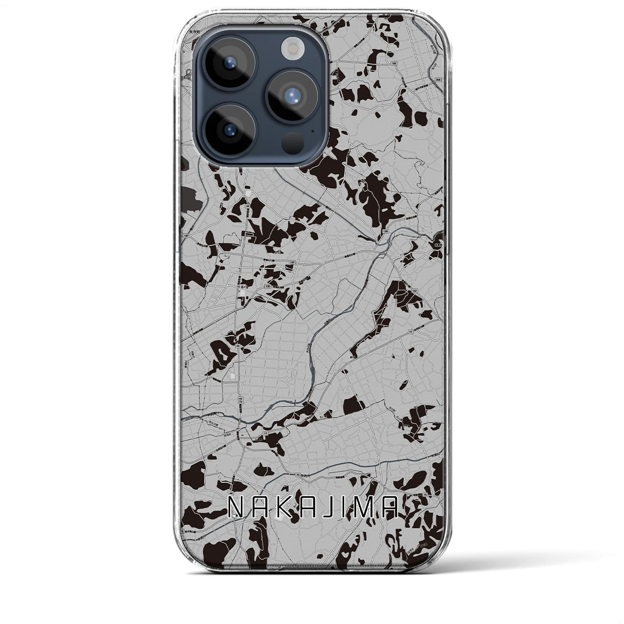 【中島(福島県)】地図柄iPhoneケース(クリアタイプ)モノトーン・iPhone 15 Pro Max 用