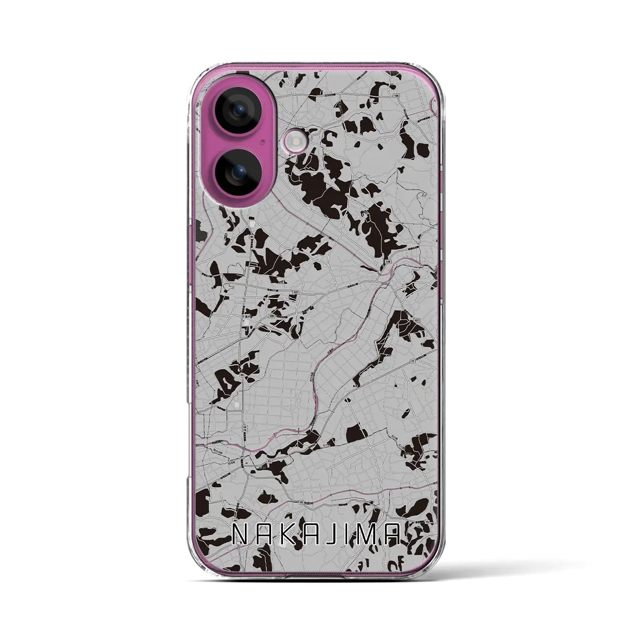 【中島(福島県)】地図柄iPhoneケース(クリアタイプ)モノトーン・iPhone 16 Pro 用