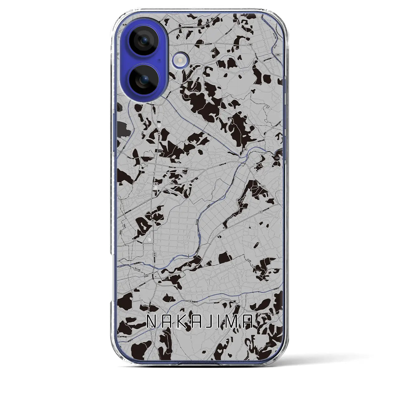 【中島(福島県)】地図柄iPhoneケース(クリアタイプ)モノトーン・iPhone 16 Pro Max 用
