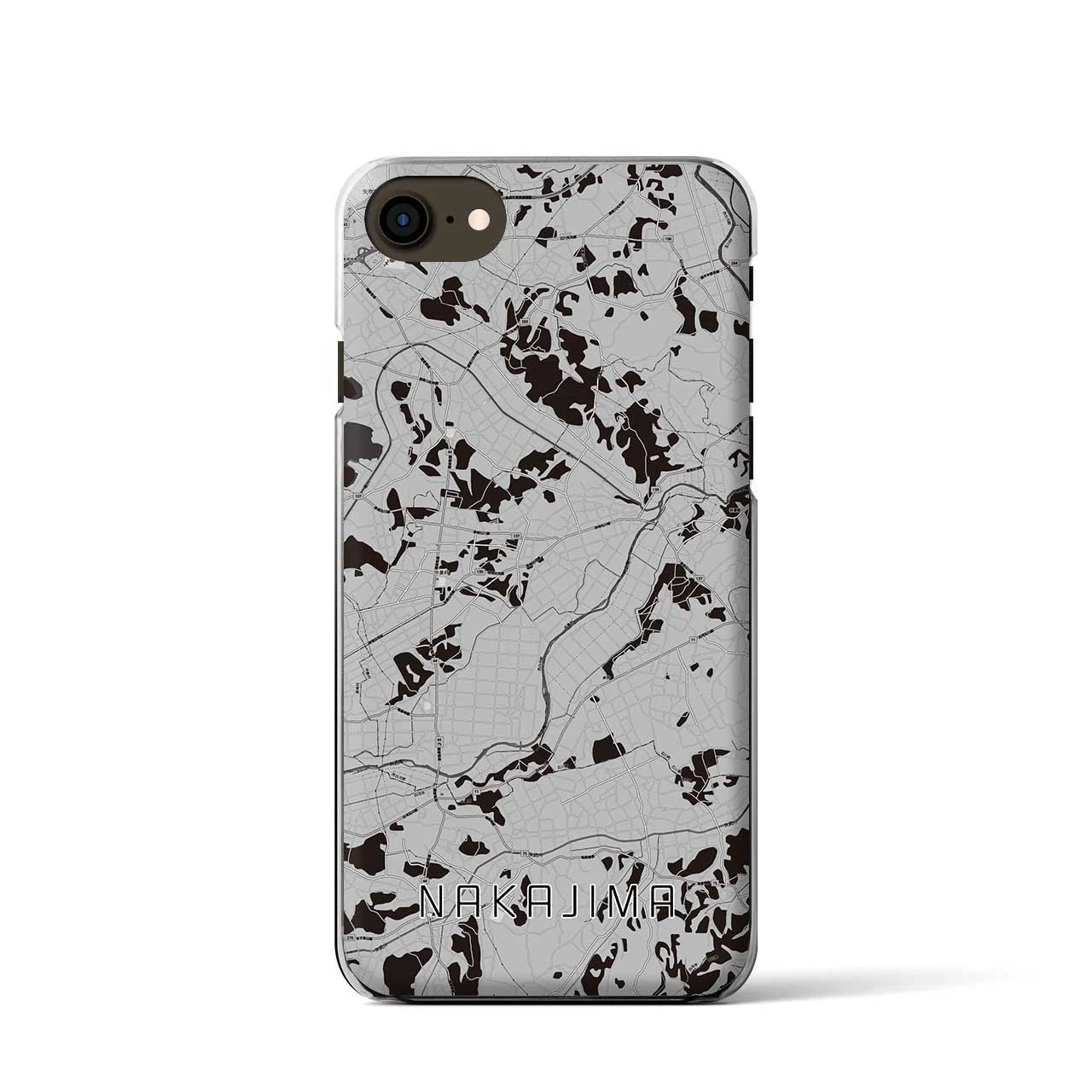【中島(福島県)】地図柄iPhoneケース(クリアタイプ)モノトーン・iPhone SE(第3 / 第2世代) / 8 / 7 / 6s / 6 用