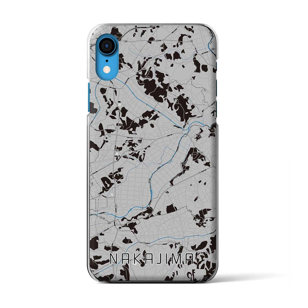 【中島(福島県)】地図柄iPhoneケース(クリアタイプ)モノトーン・iPhone XR 用