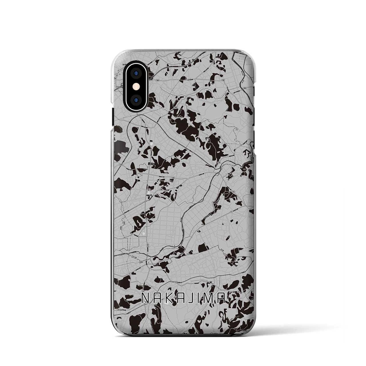 【中島(福島県)】地図柄iPhoneケース(クリアタイプ)モノトーン・iPhone XS / X 用