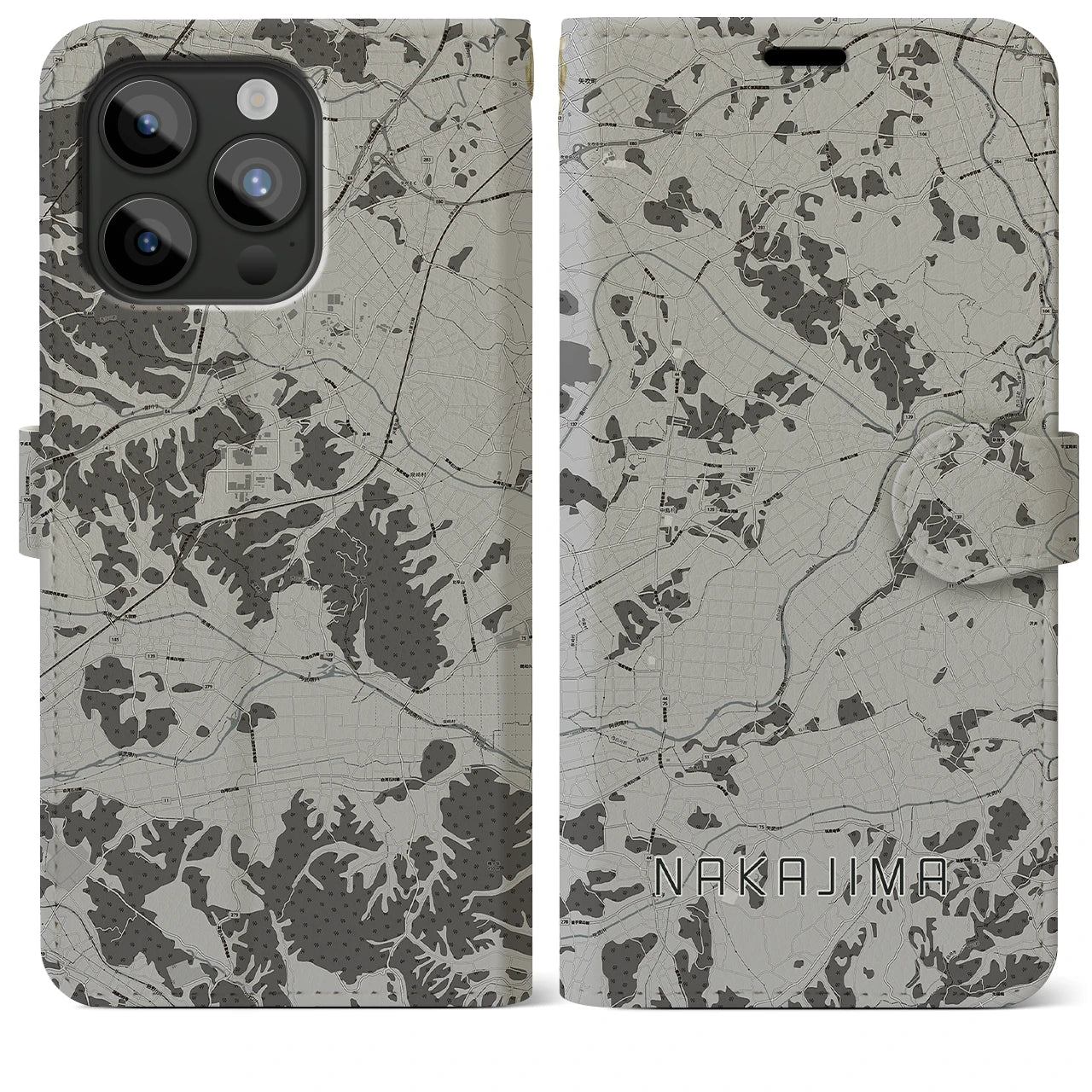 【中島(福島県)】地図柄iPhoneケース(手帳タイプ)