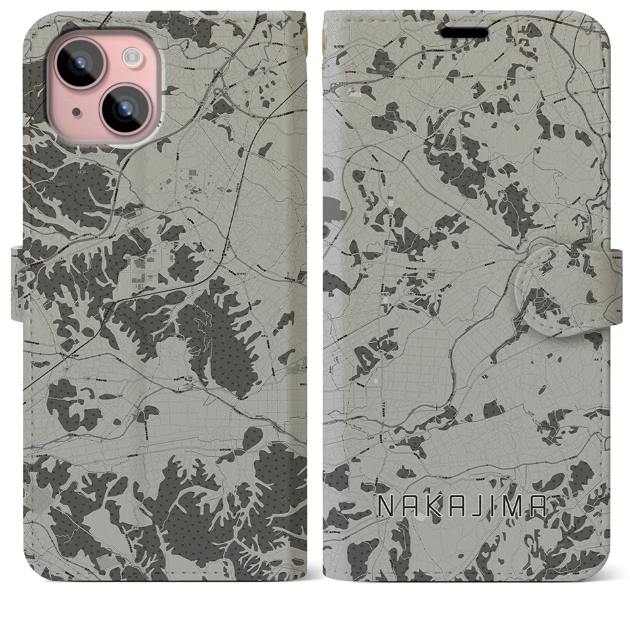 【中島(福島県)】地図柄iPhoneケース(手帳タイプ)