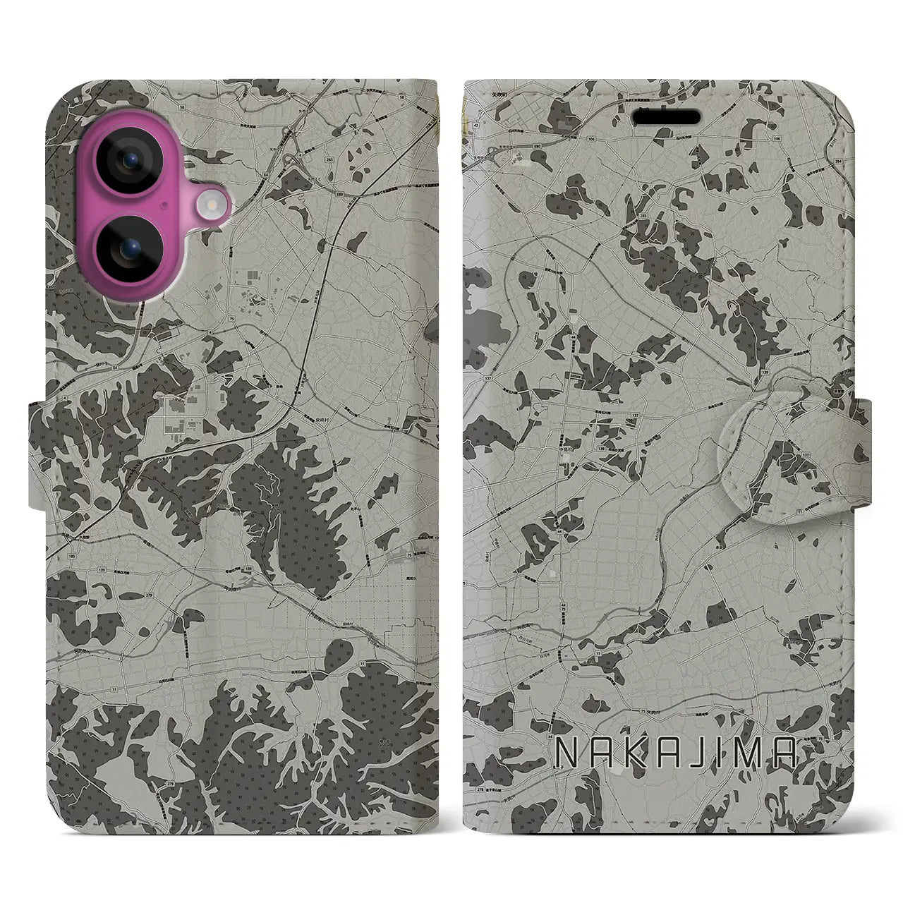 【中島(福島県)】地図柄iPhoneケース(手帳タイプ)