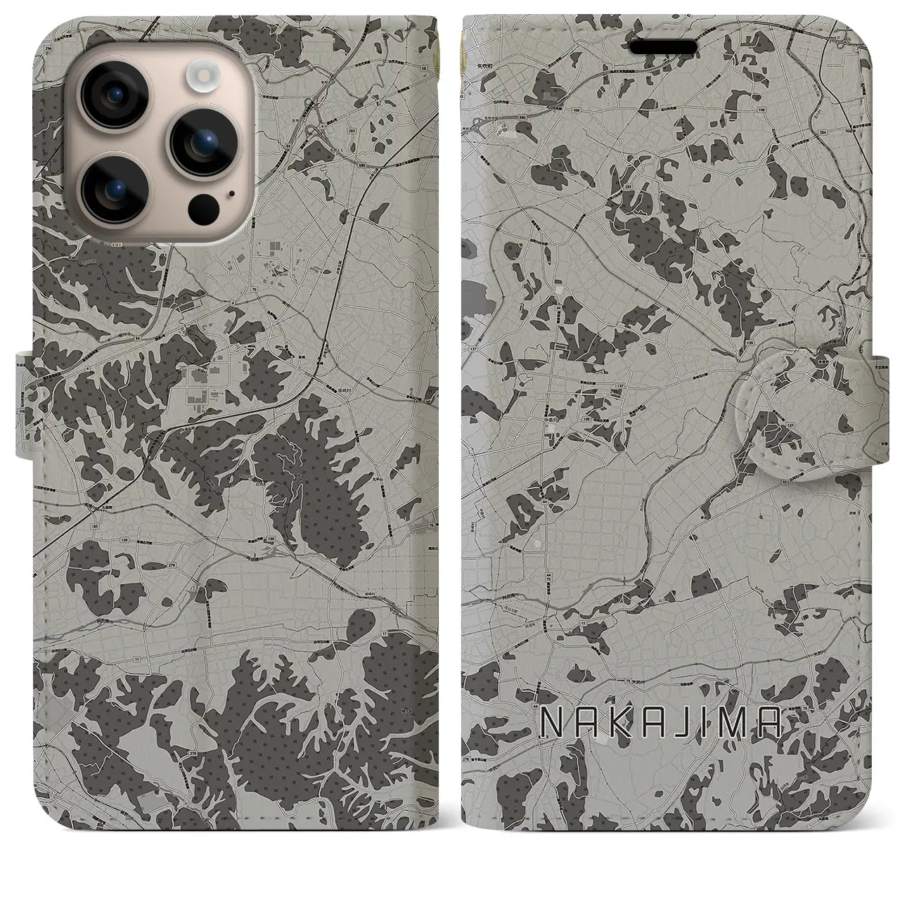 【中島(福島県)】地図柄iPhoneケース(手帳タイプ)