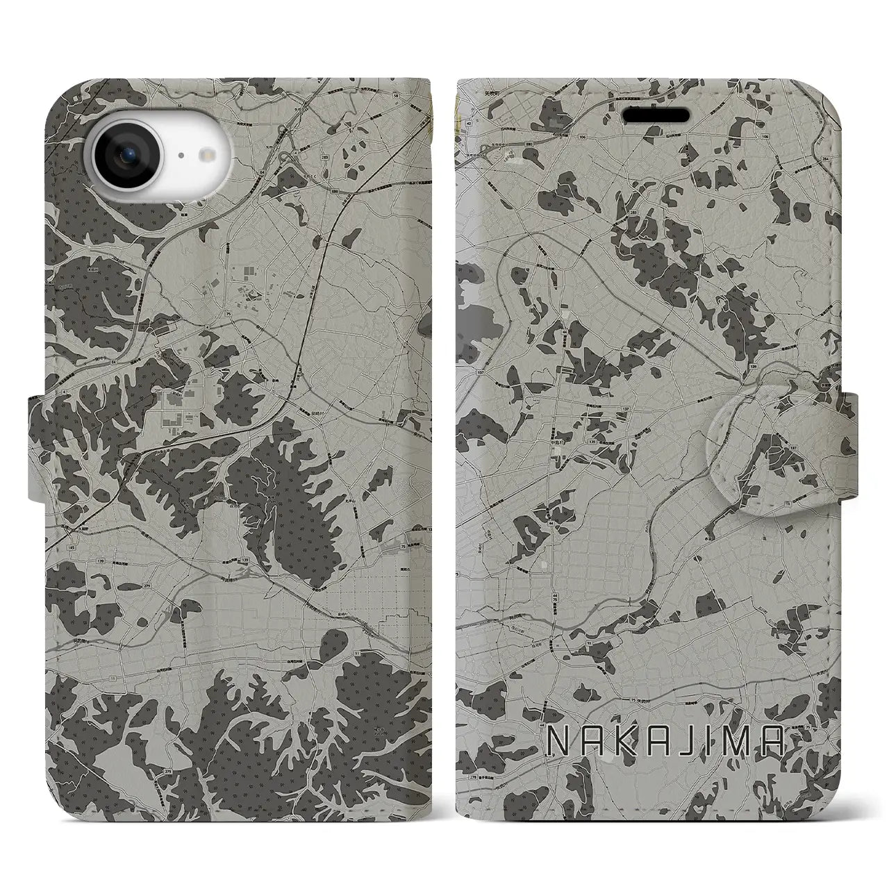 【中島(福島県)】地図柄iPhoneケース(手帳タイプ)