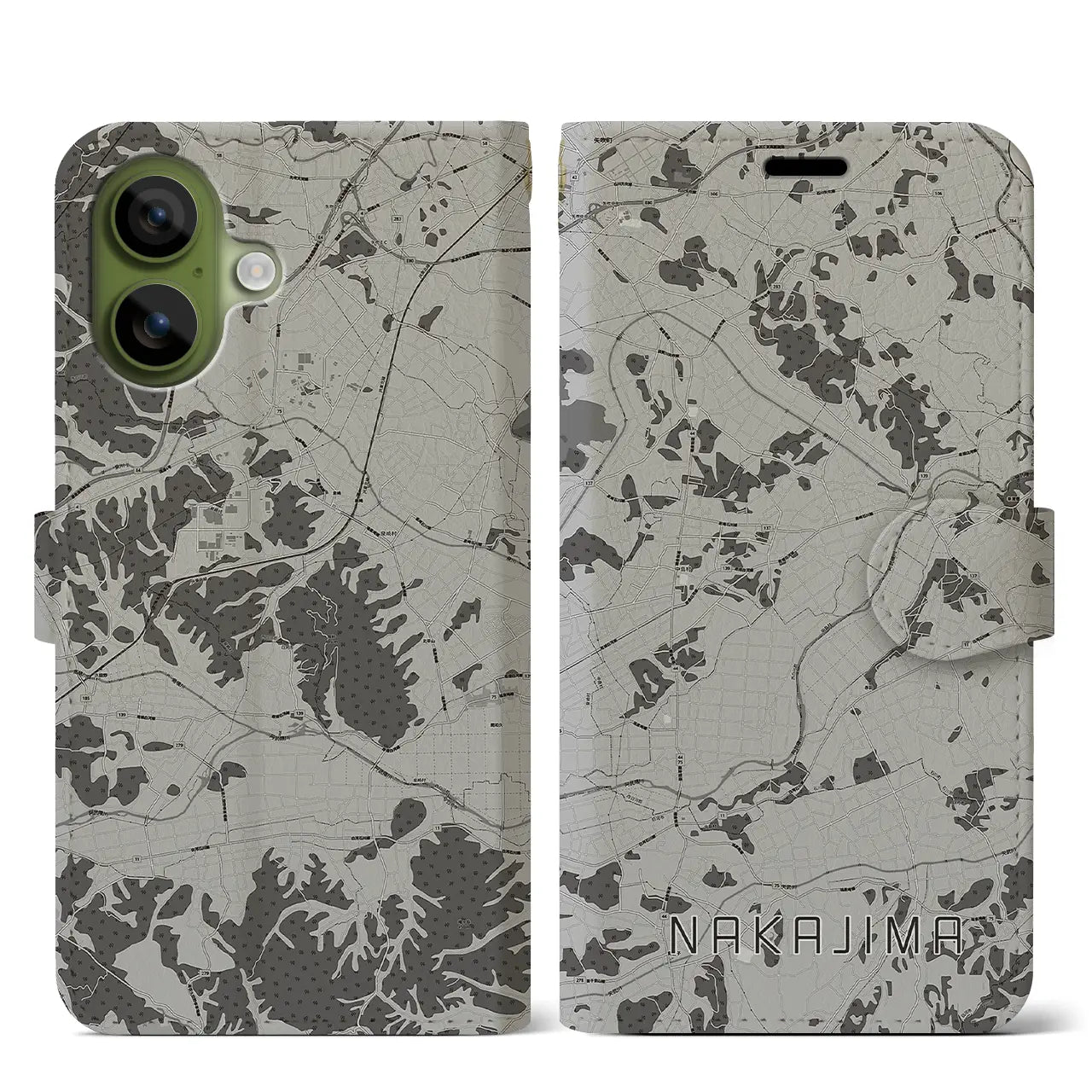 【中島(福島県)】地図柄iPhoneケース(手帳タイプ)