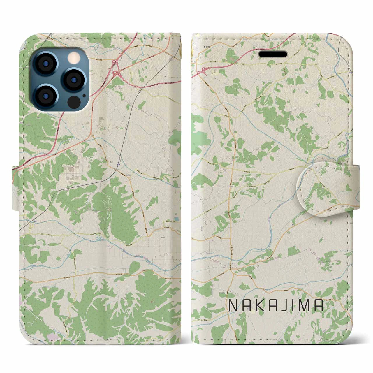 【中島(福島県)】地図柄iPhoneケース(手帳タイプ)