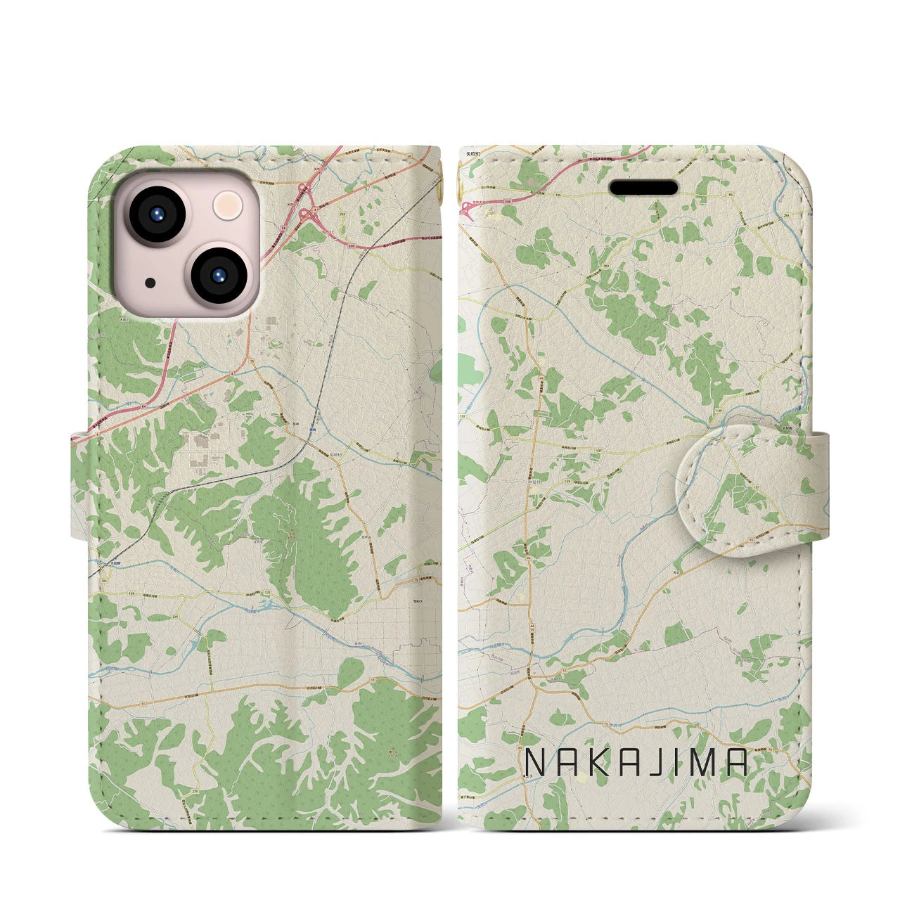 【中島(福島県)】地図柄iPhoneケース(手帳タイプ)