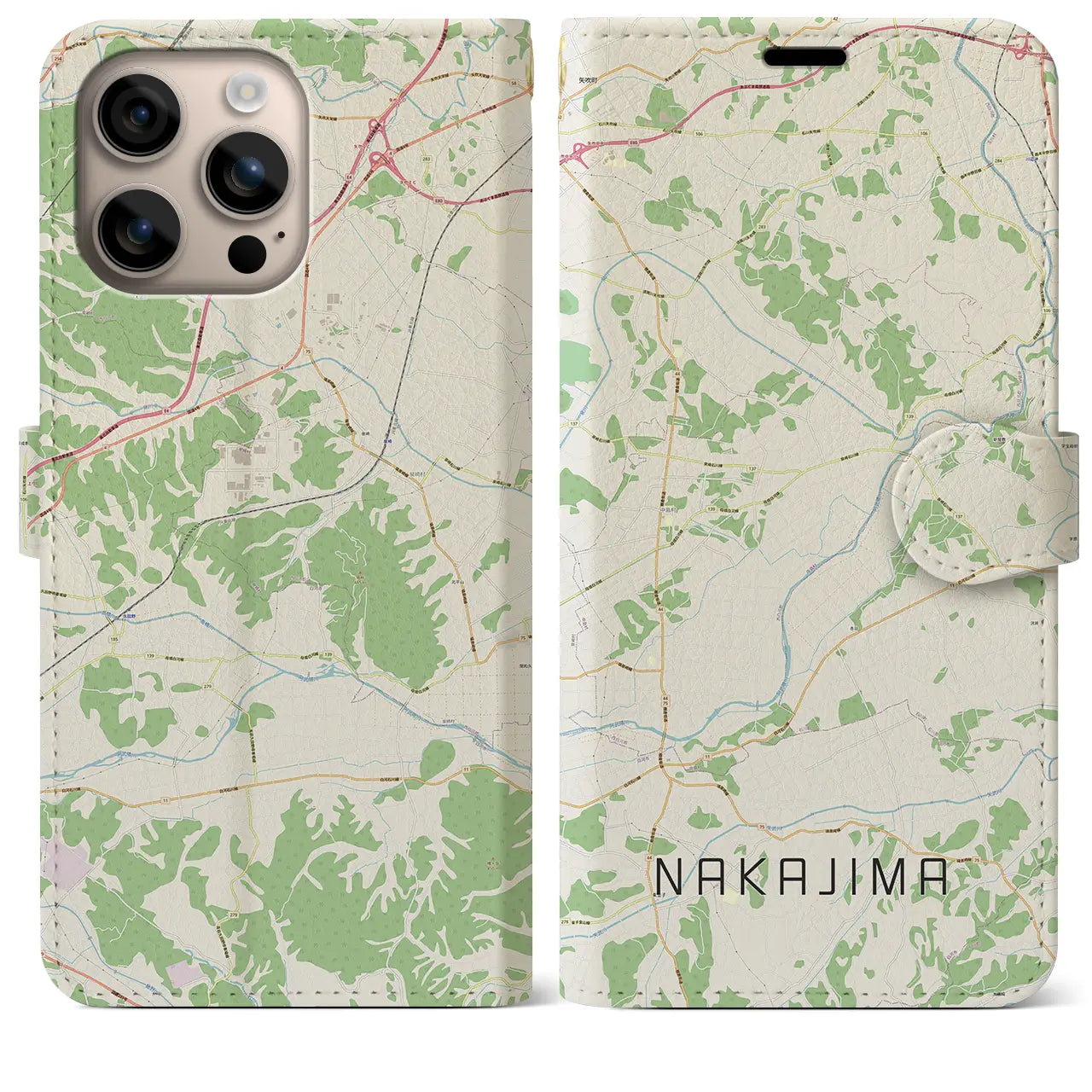 【中島(福島県)】地図柄iPhoneケース(手帳タイプ)